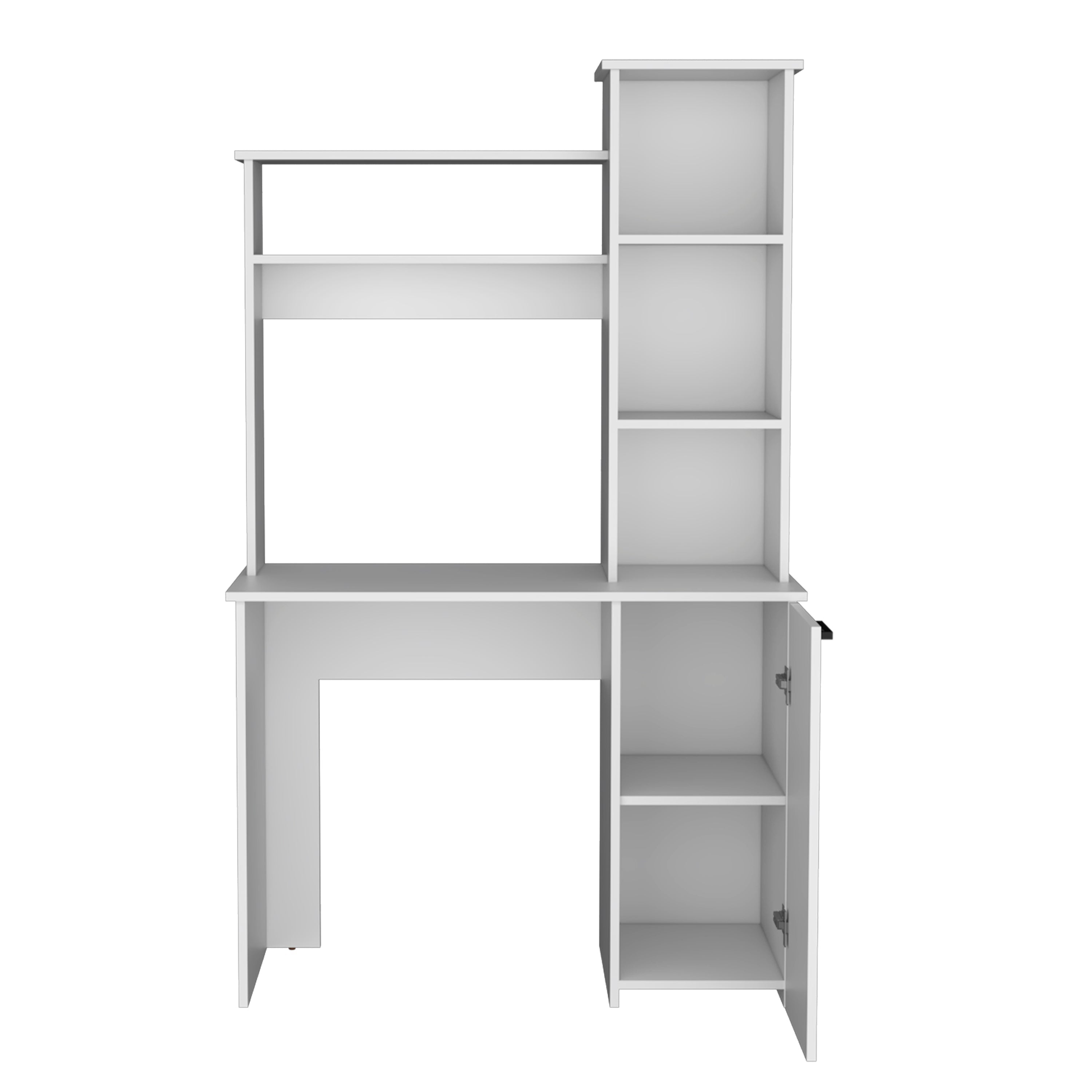 Muncy Computer Desk with Ample Work Surface, Hutch Storage and Single Door Cabinet with 3-Tier Shelves, White - Luciddepo