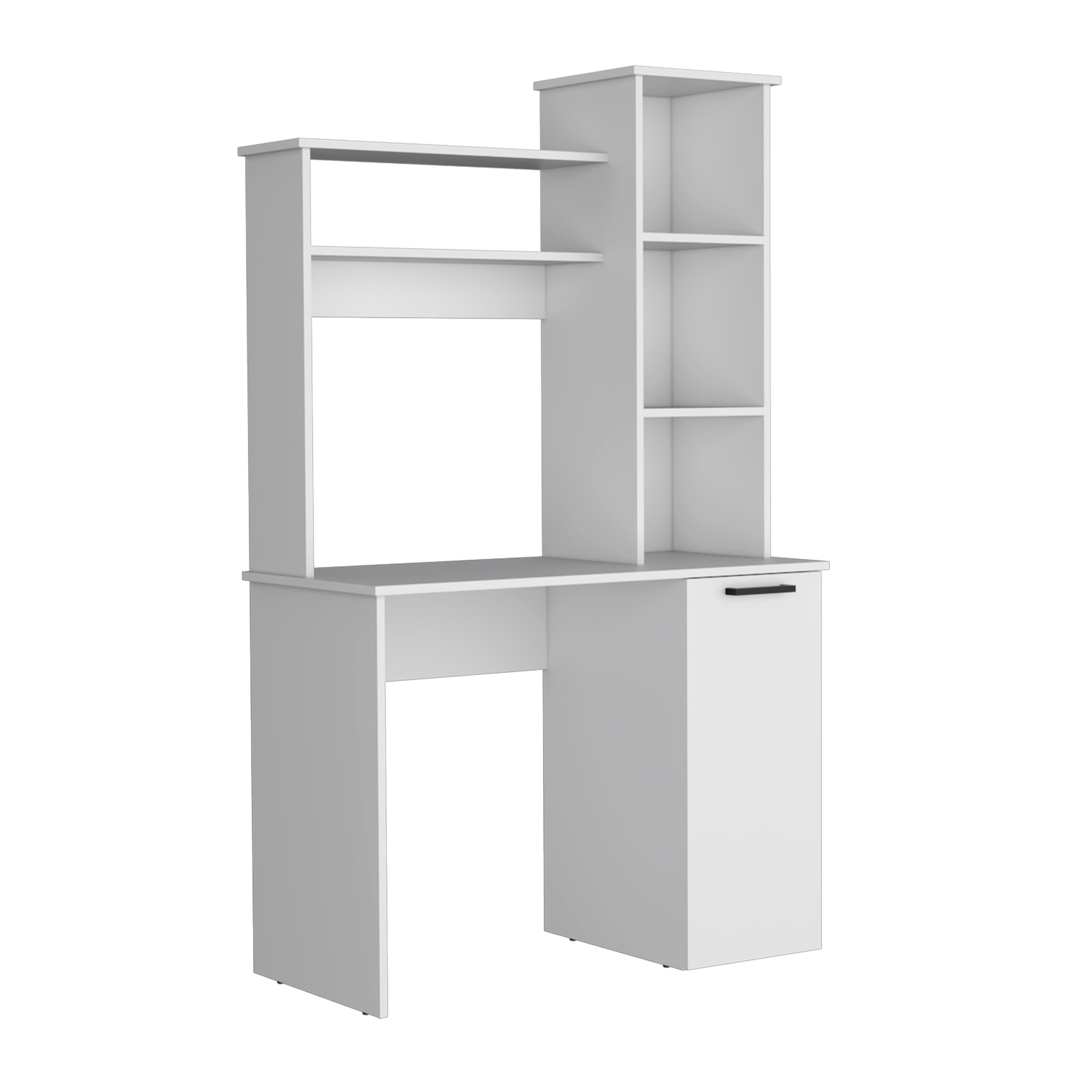 Muncy Computer Desk with Ample Work Surface, Hutch Storage and Single Door Cabinet with 3-Tier Shelves, White - Luciddepo