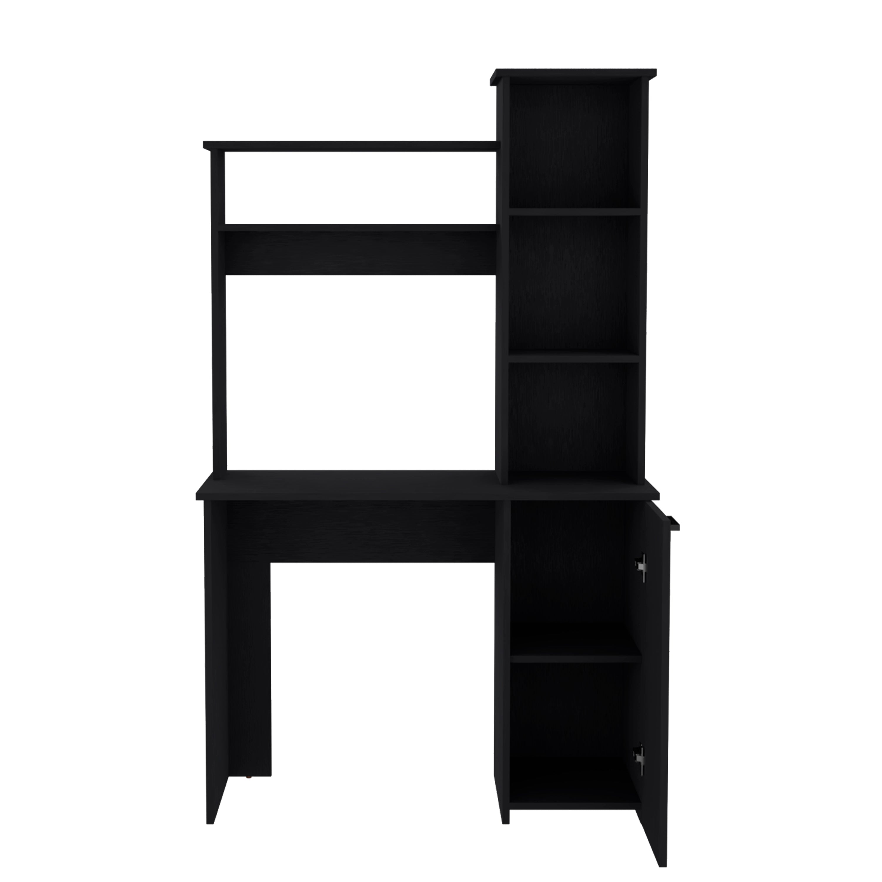Muncy Computer Desk with Ample Work Surface, Hutch Storage and Single Door Cabinet with 3-Tier Shelves, Black - Luciddepo