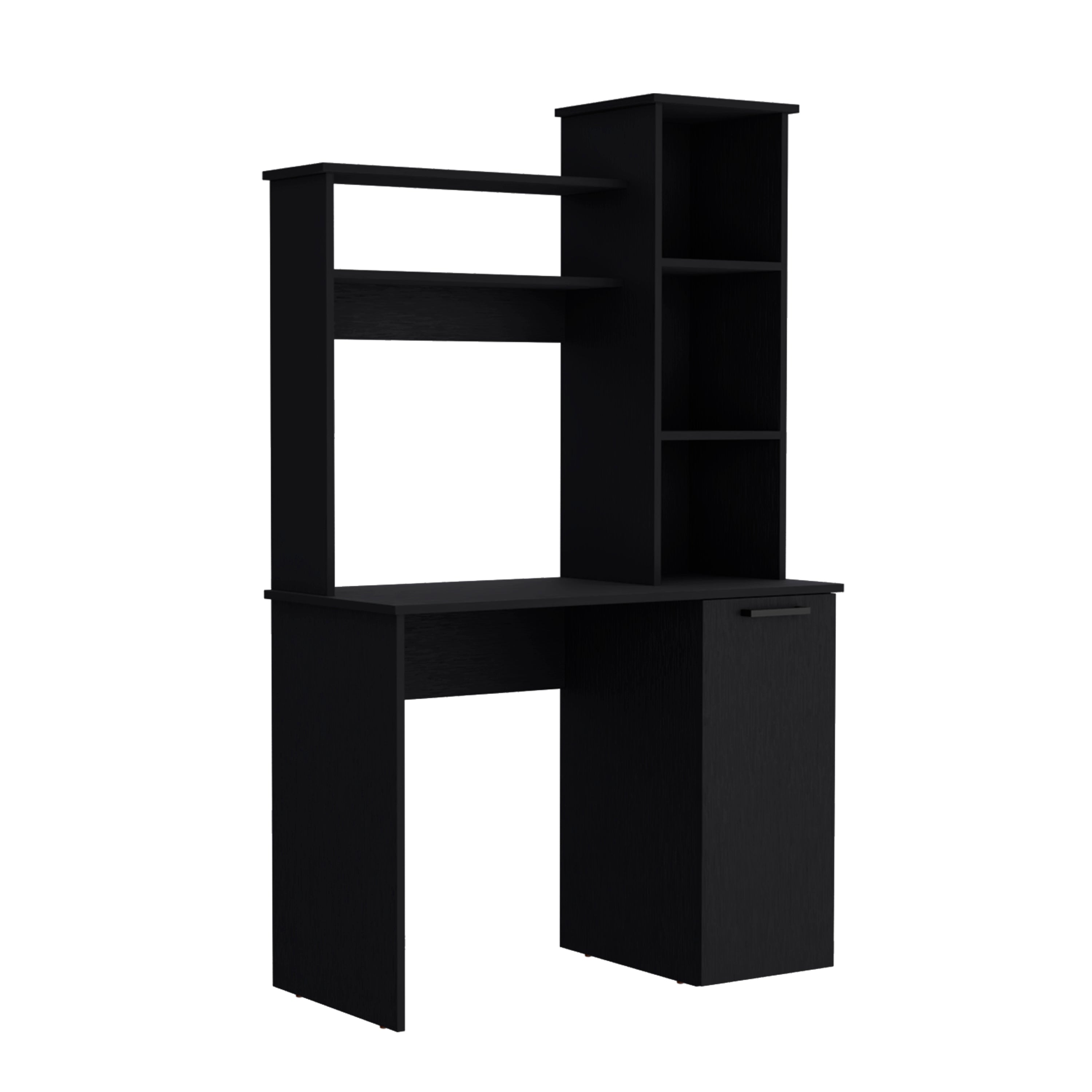 Muncy Computer Desk with Ample Work Surface, Hutch Storage and Single Door Cabinet with 3-Tier Shelves, Black - Luciddepo