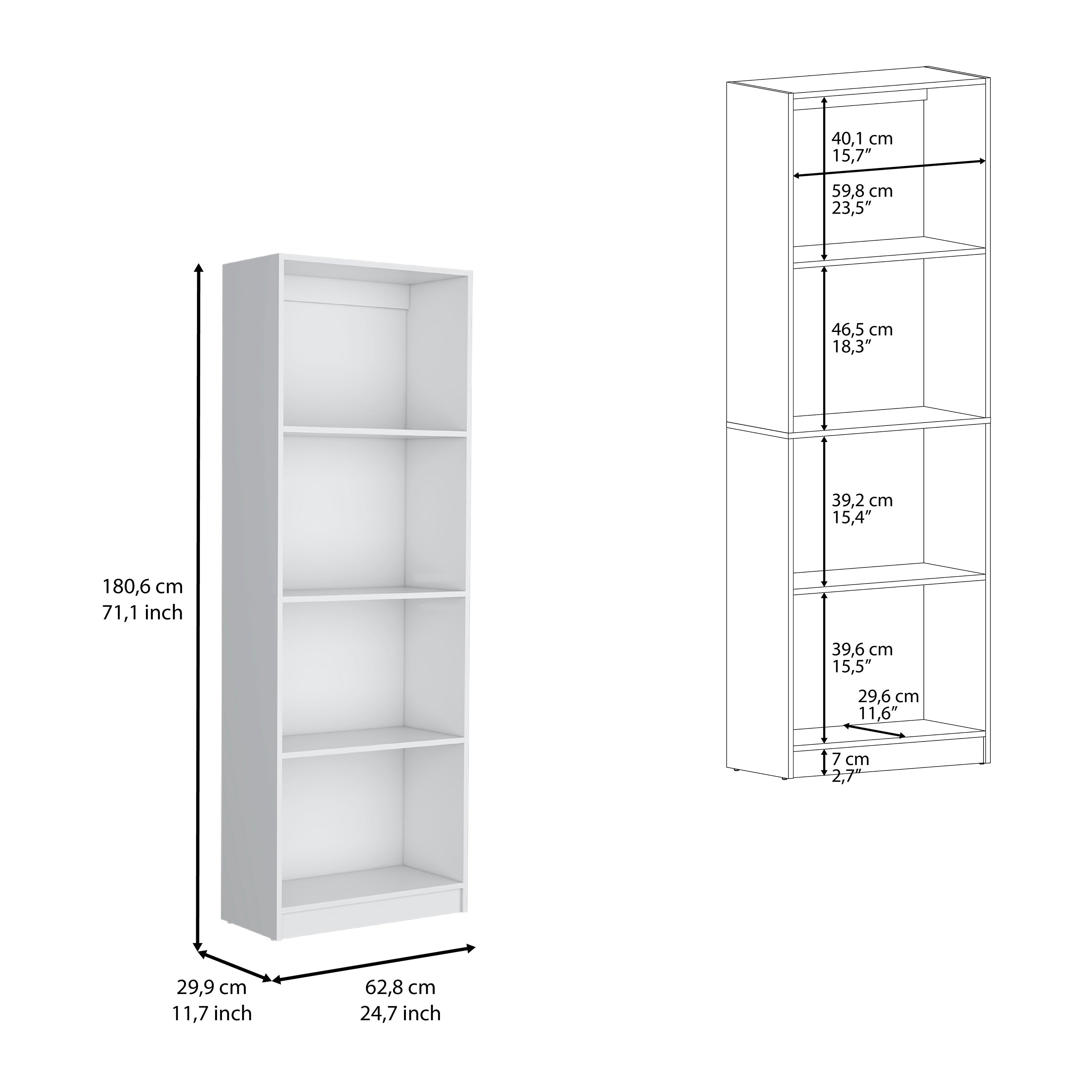 Vinton Bookcase with Spacious Tier-Shelving Design, White - Luciddepo
