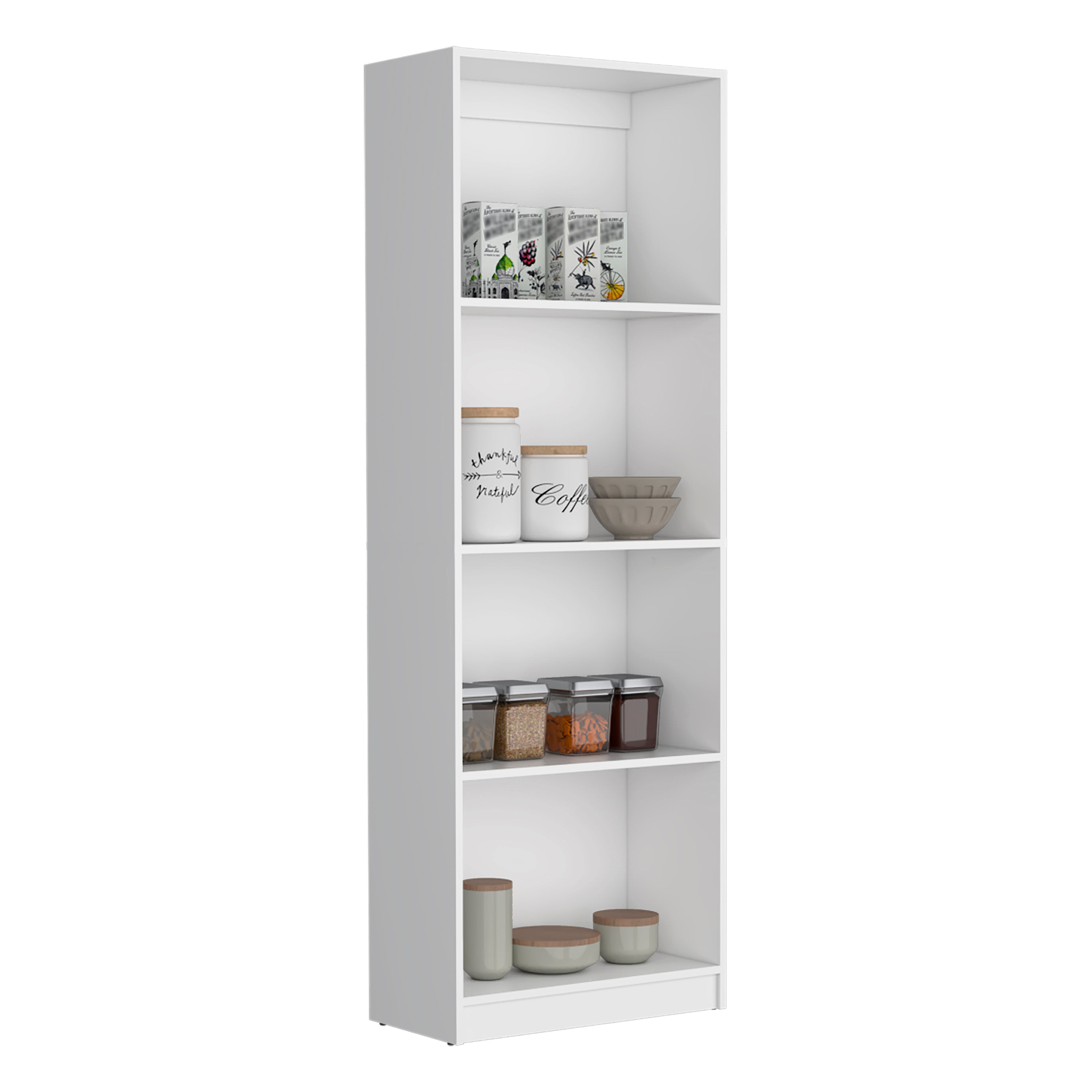 Vinton Bookcase with Spacious Tier-Shelving Design, White - Luciddepo