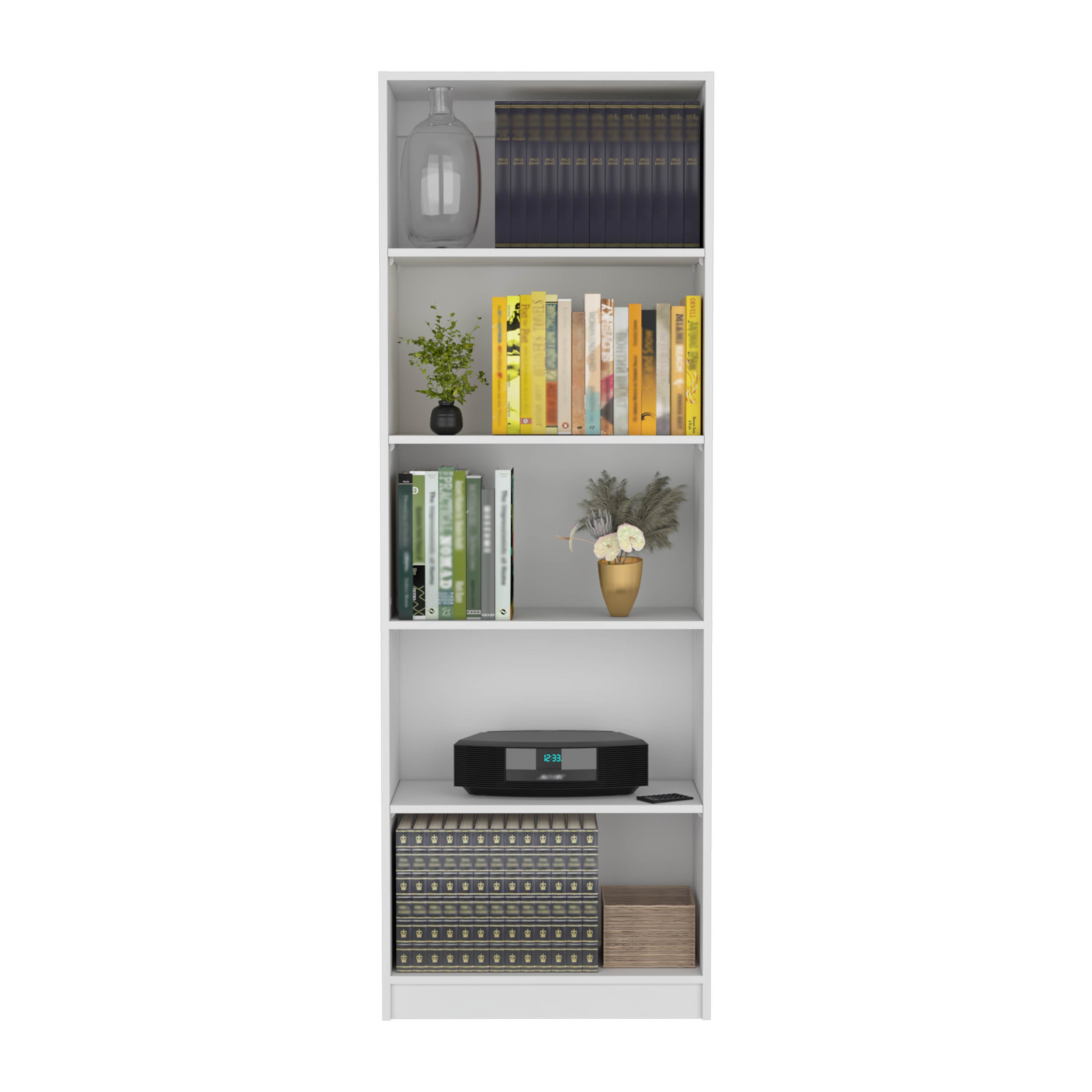 Vinton 4-Tier Bookcase with Modern Storage for Books and Decor, White - Luciddepo