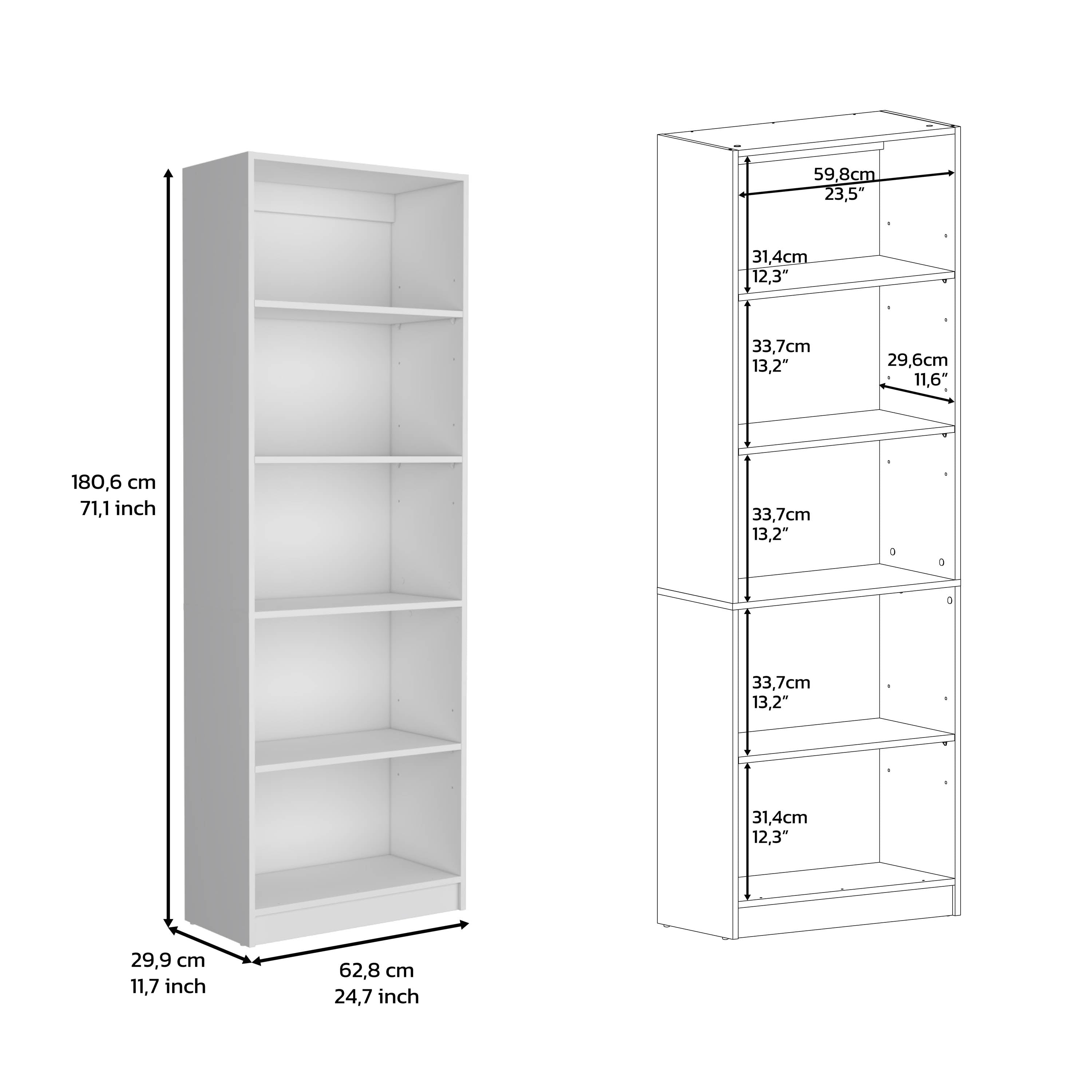 Vinton 4-Tier Bookcase with Modern Storage for Books and Decor, White - Luciddepo