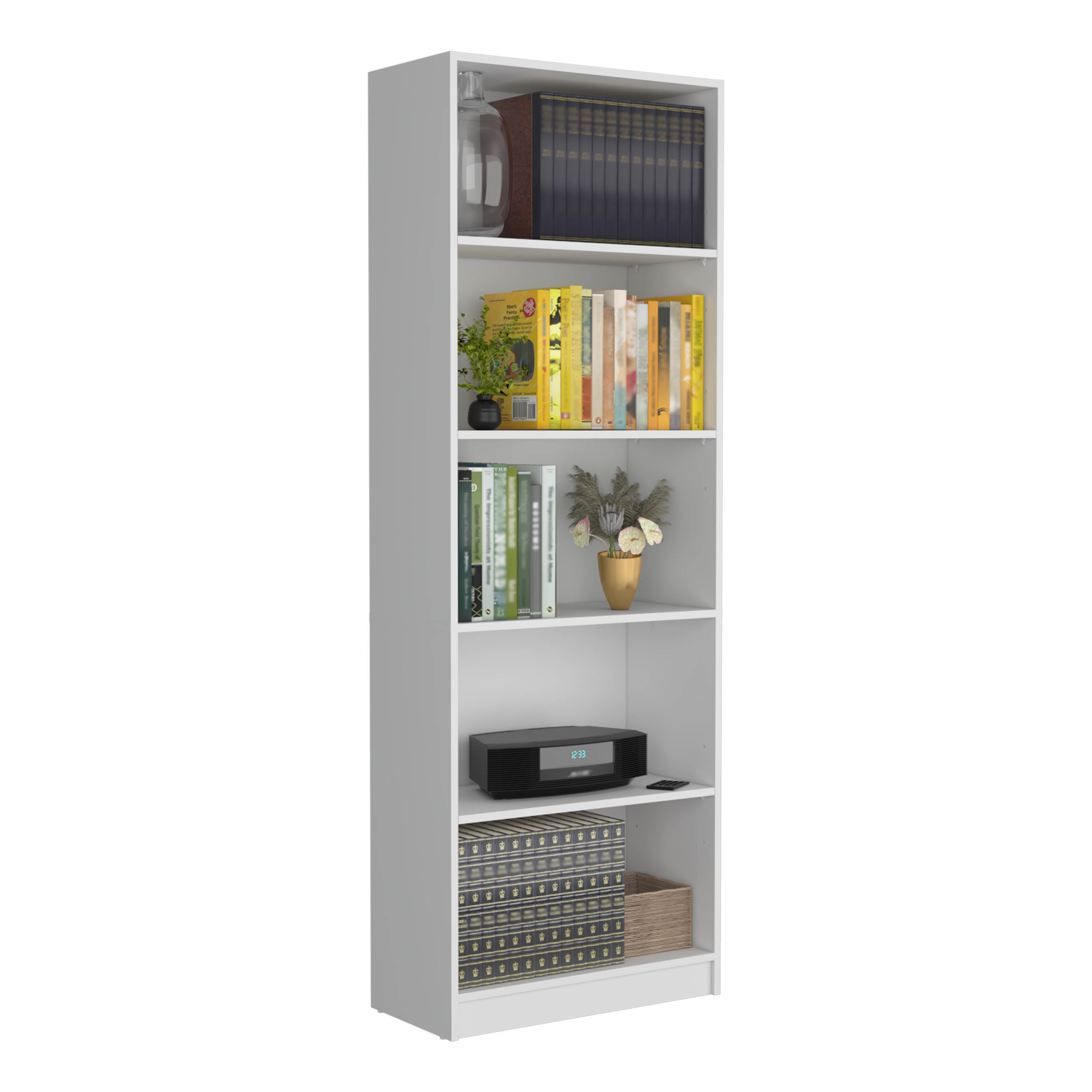 Vinton 4-Tier Bookcase with Modern Storage for Books and Decor, White - Luciddepo