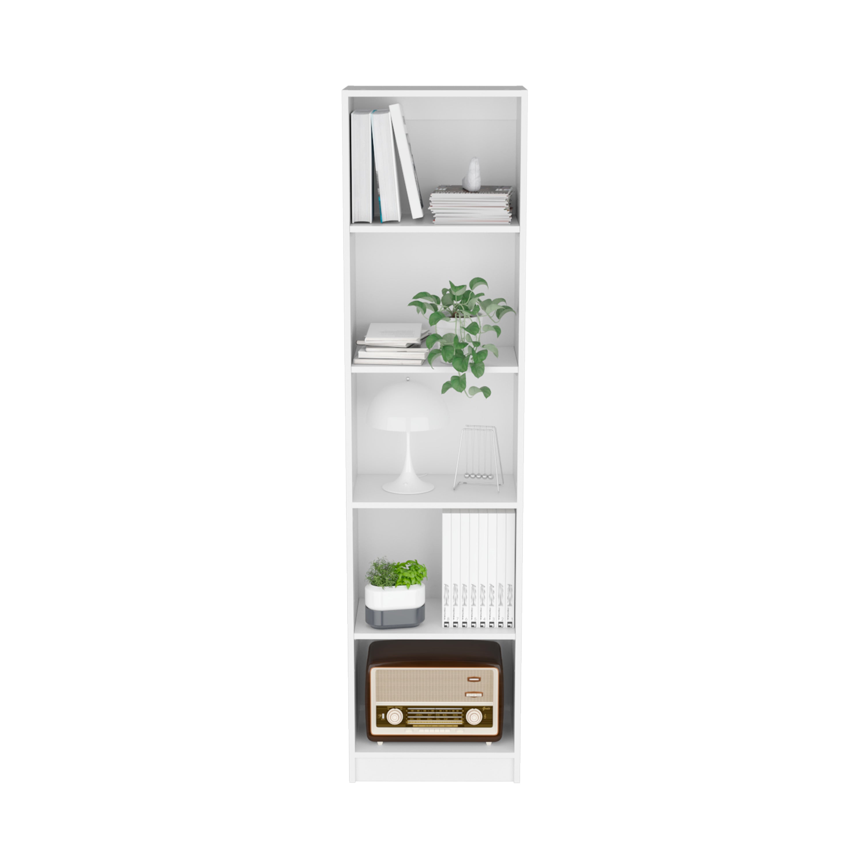 Vinton XS Bookcase Compact Bookshelf with Multiple Shelves, White - Luciddepo