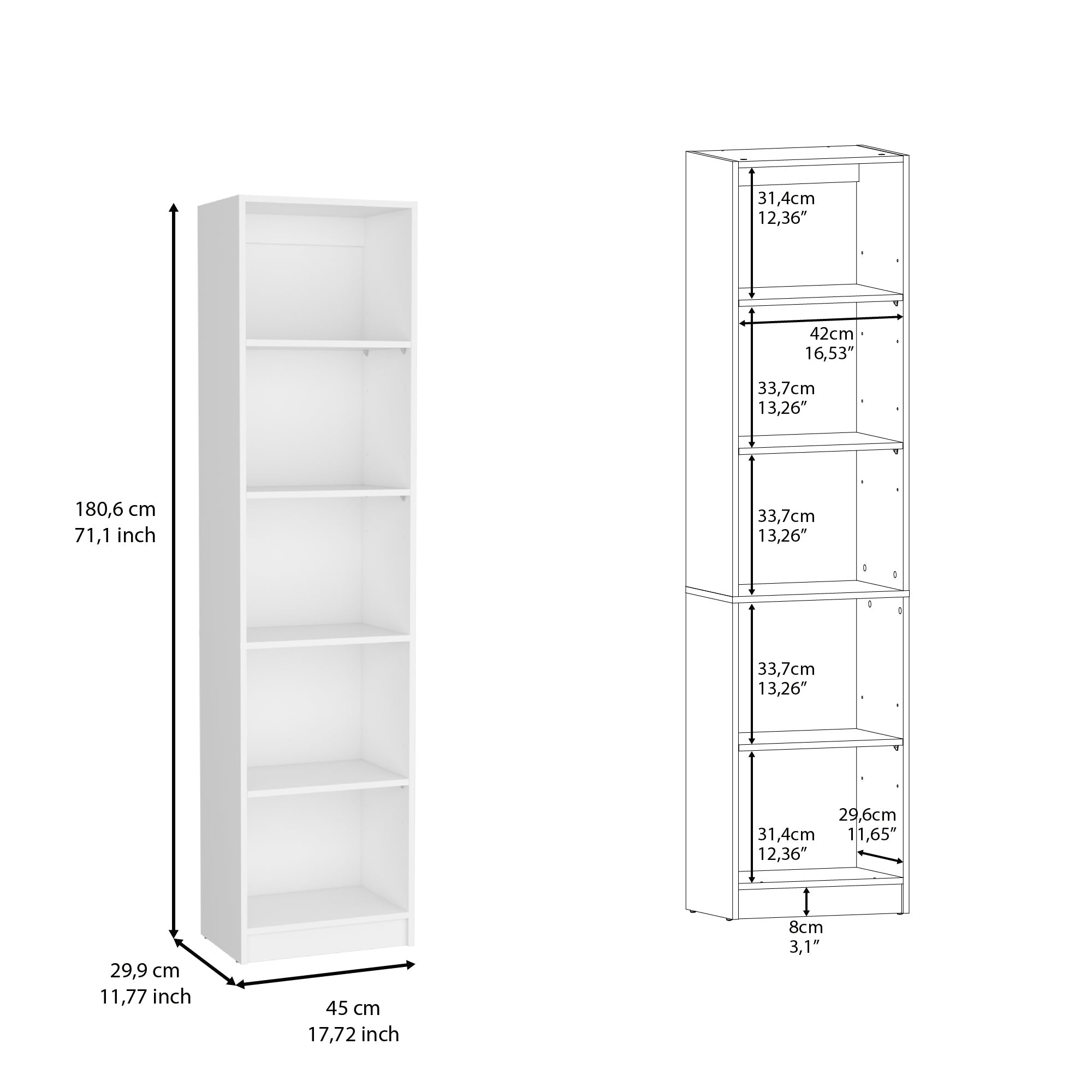 Vinton XS Bookcase Compact Bookshelf with Multiple Shelves, White - Luciddepo