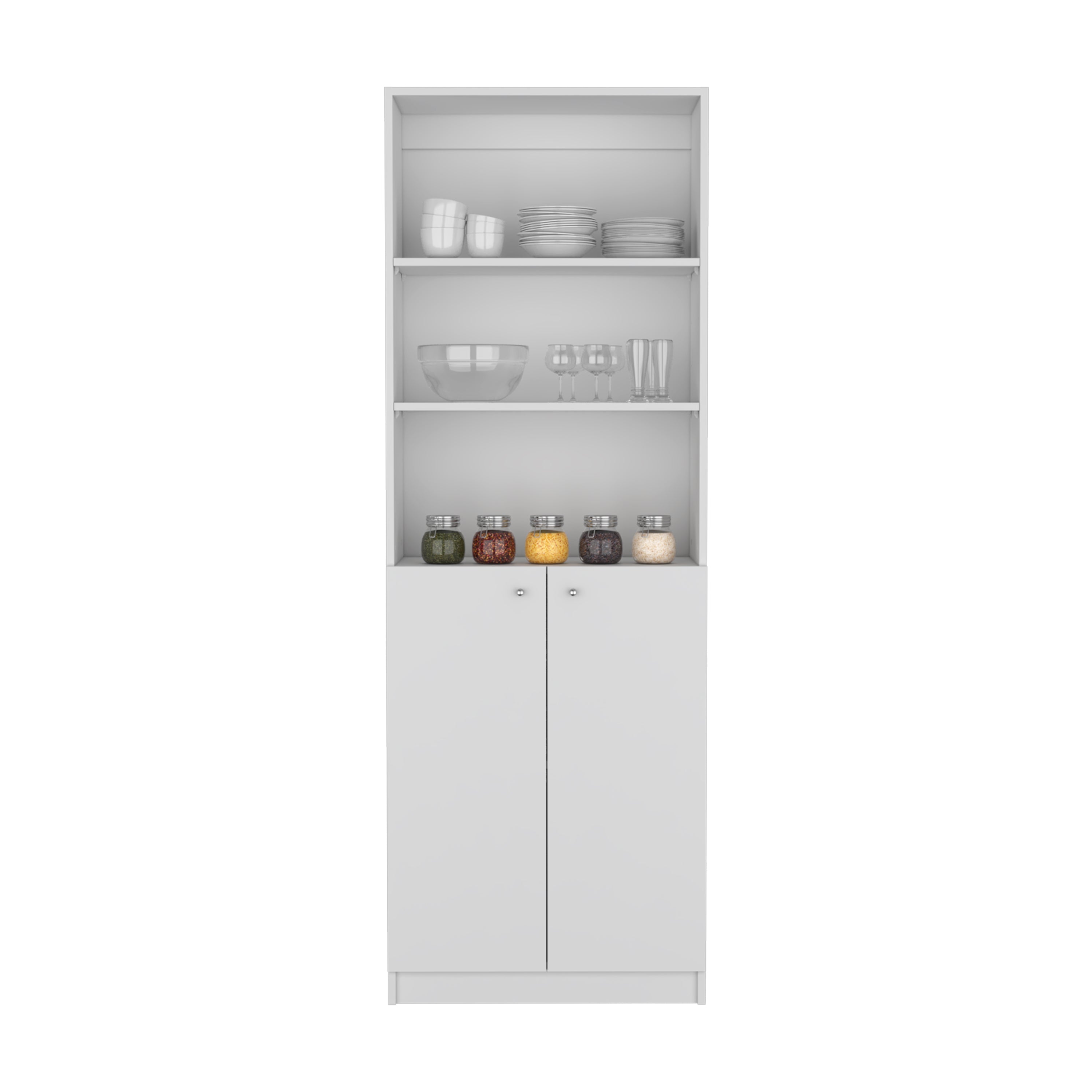 Vinton 2-Door Bookcase with Upper Shelves, White - Luciddepo