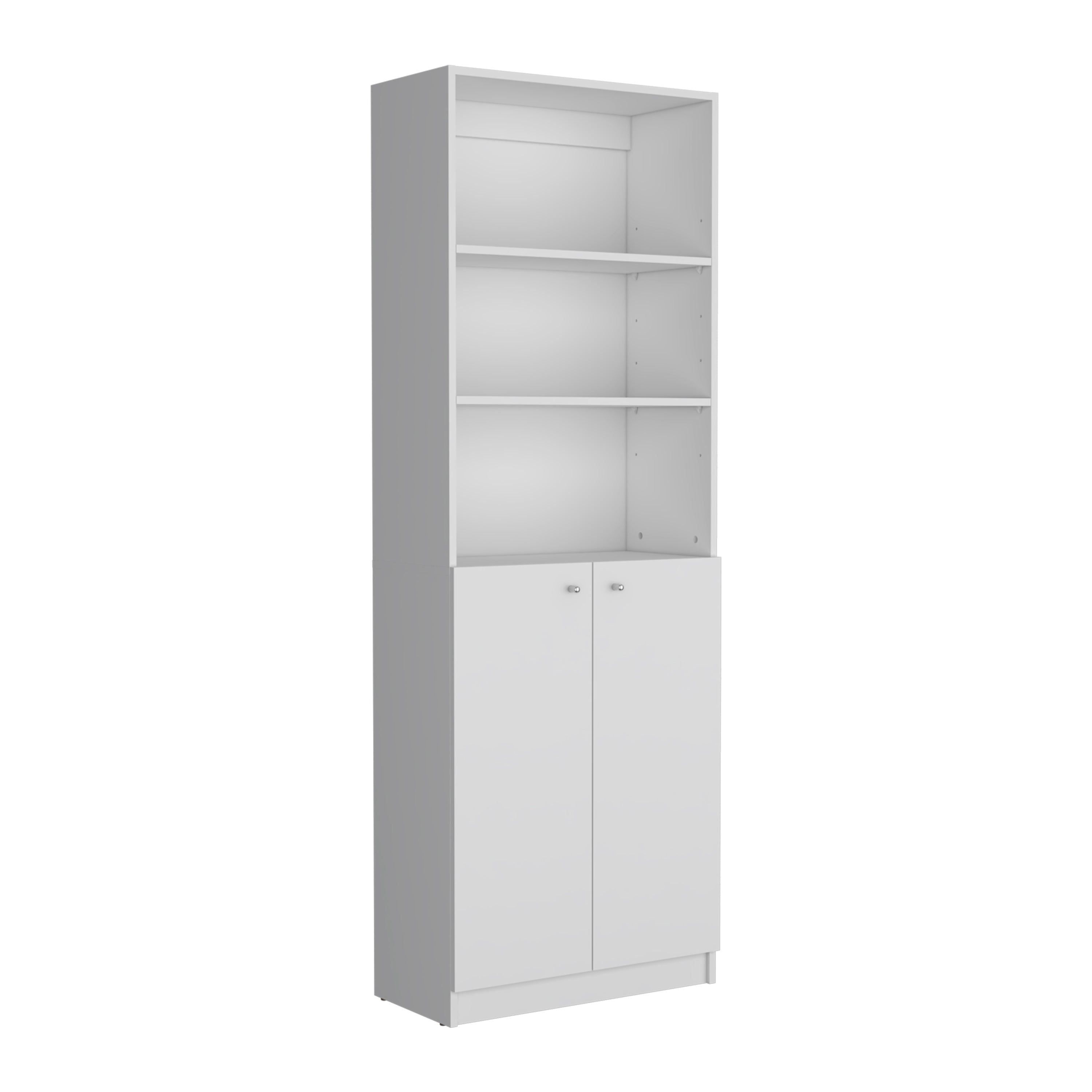 Vinton 2-Door Bookcase with Upper Shelves, White - Luciddepo