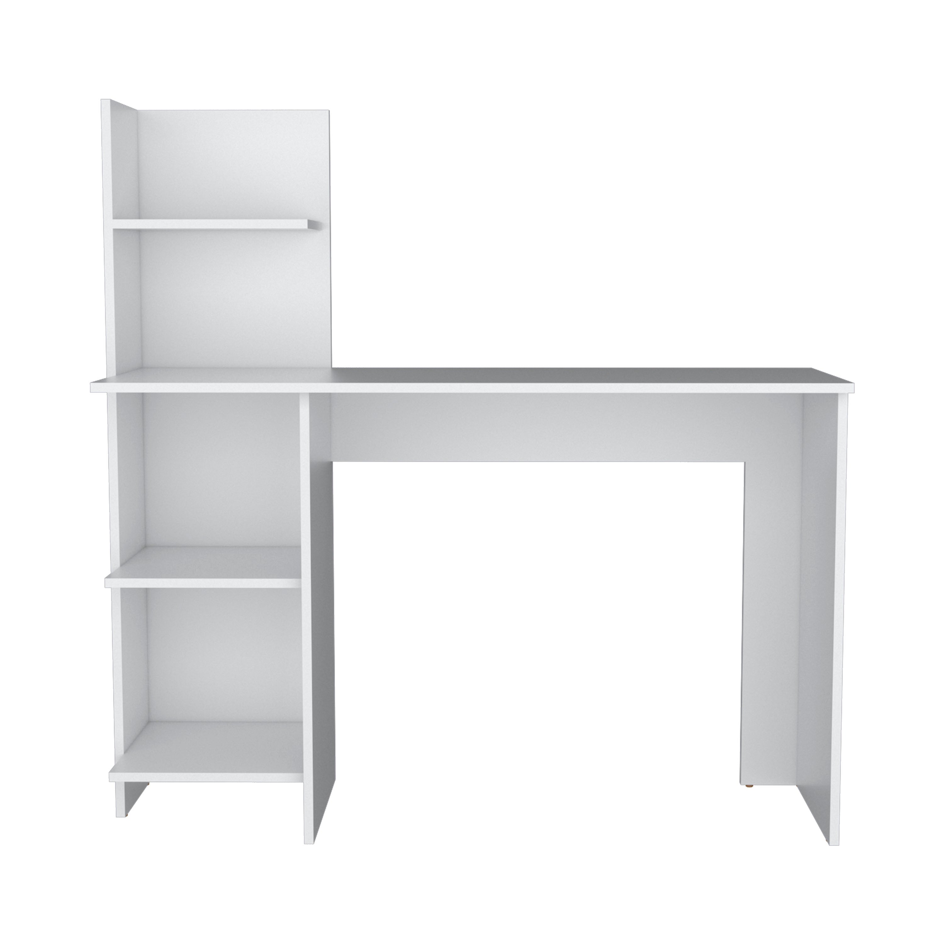 Toronto 120 Writing Desk, Four Shelves, White - Luciddepo