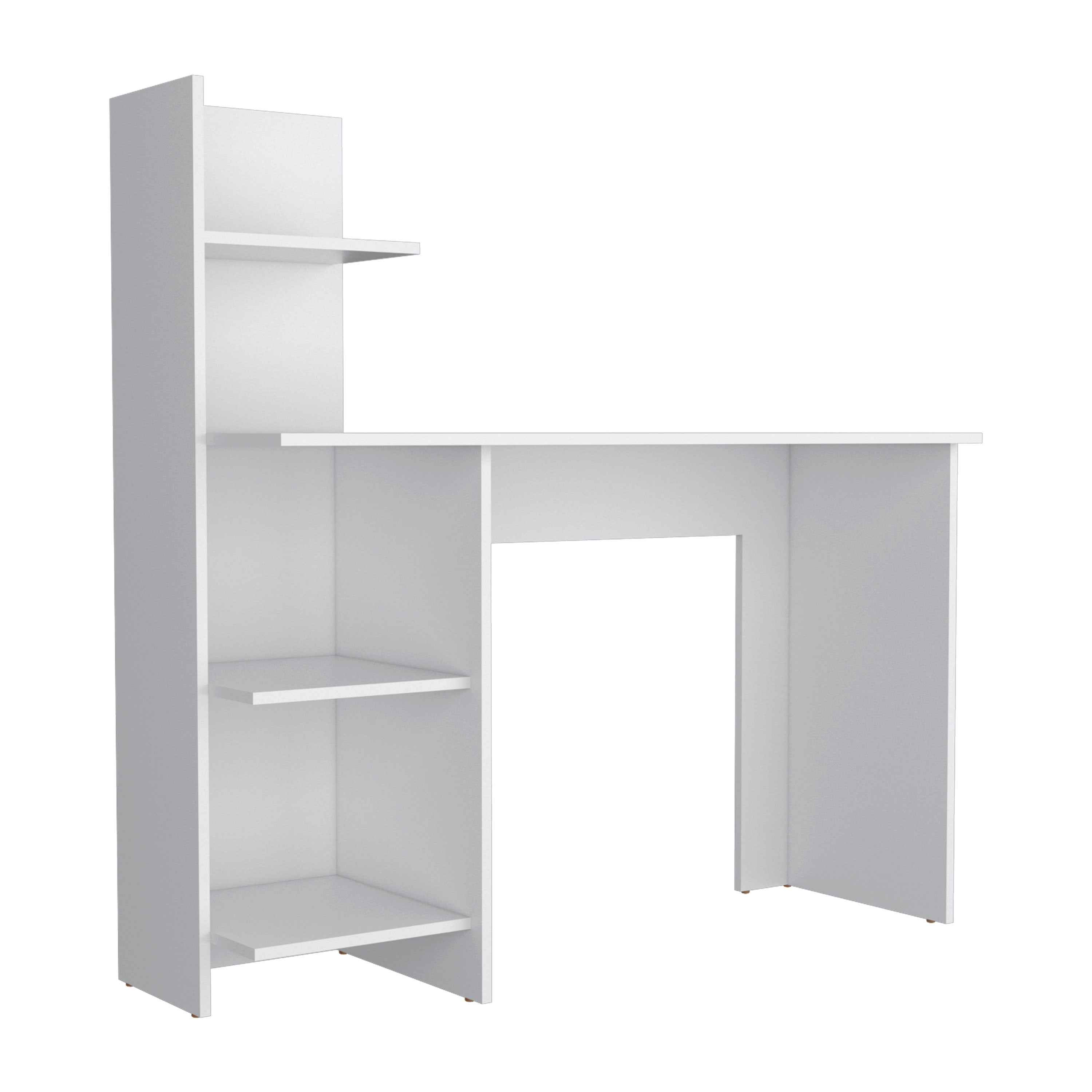 Toronto 120 Writing Desk, Four Shelves, White - Luciddepo