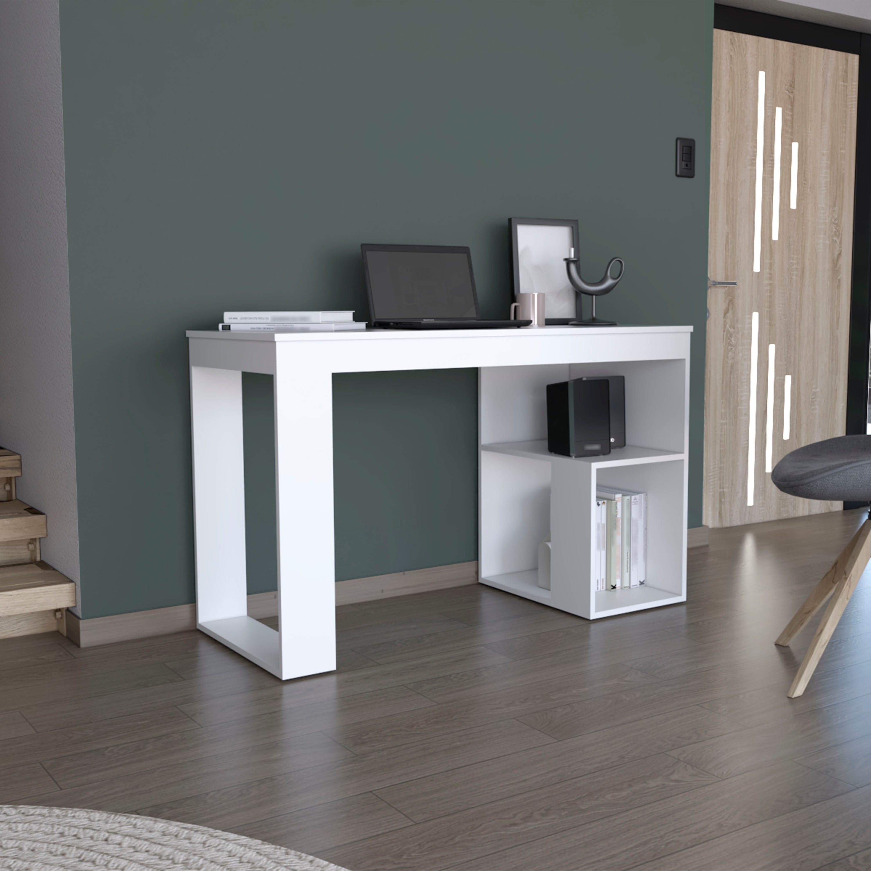 Firenze Writing Desk, Two Shelves, White - Luciddepo
