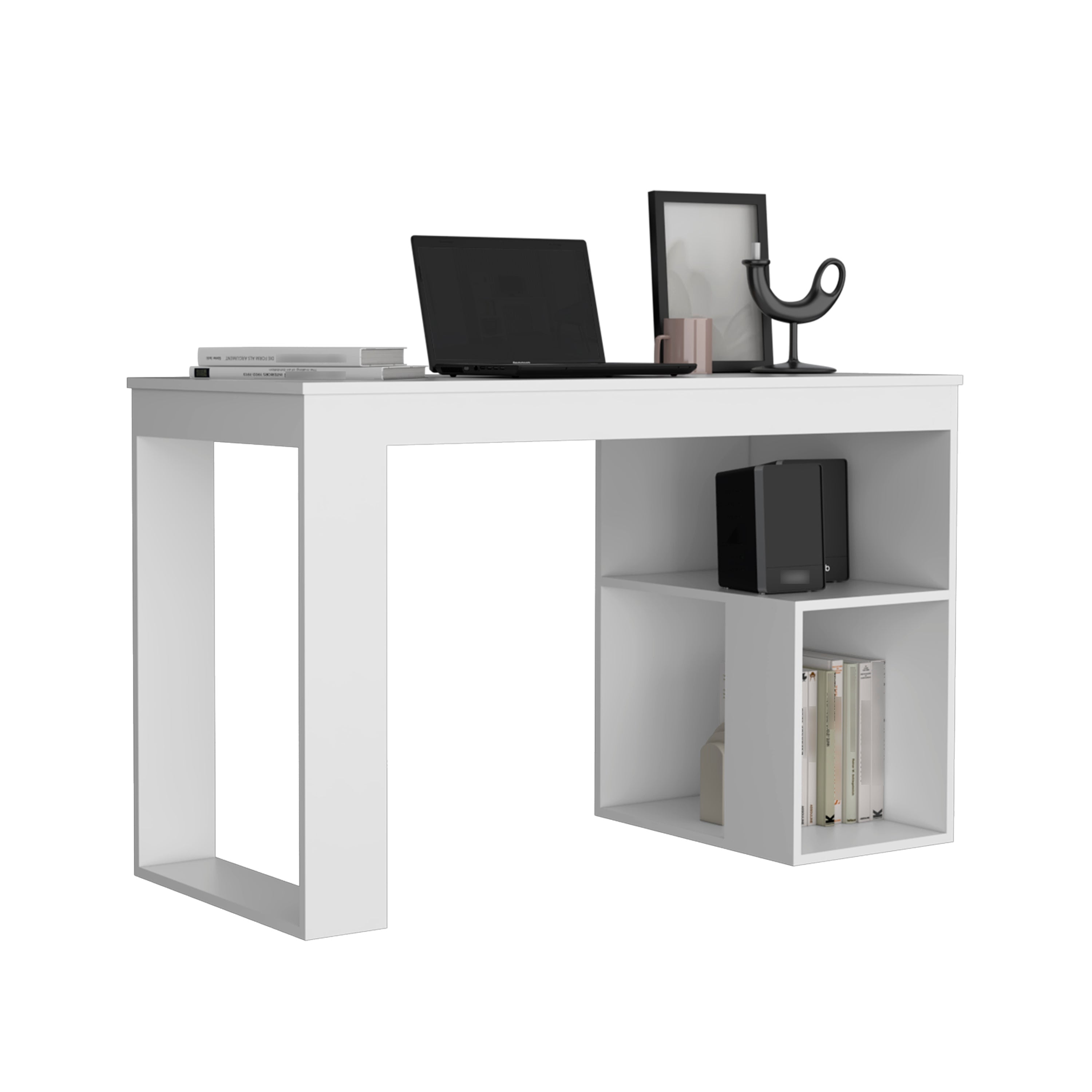 Firenze Writing Desk, Two Shelves, White - Luciddepo