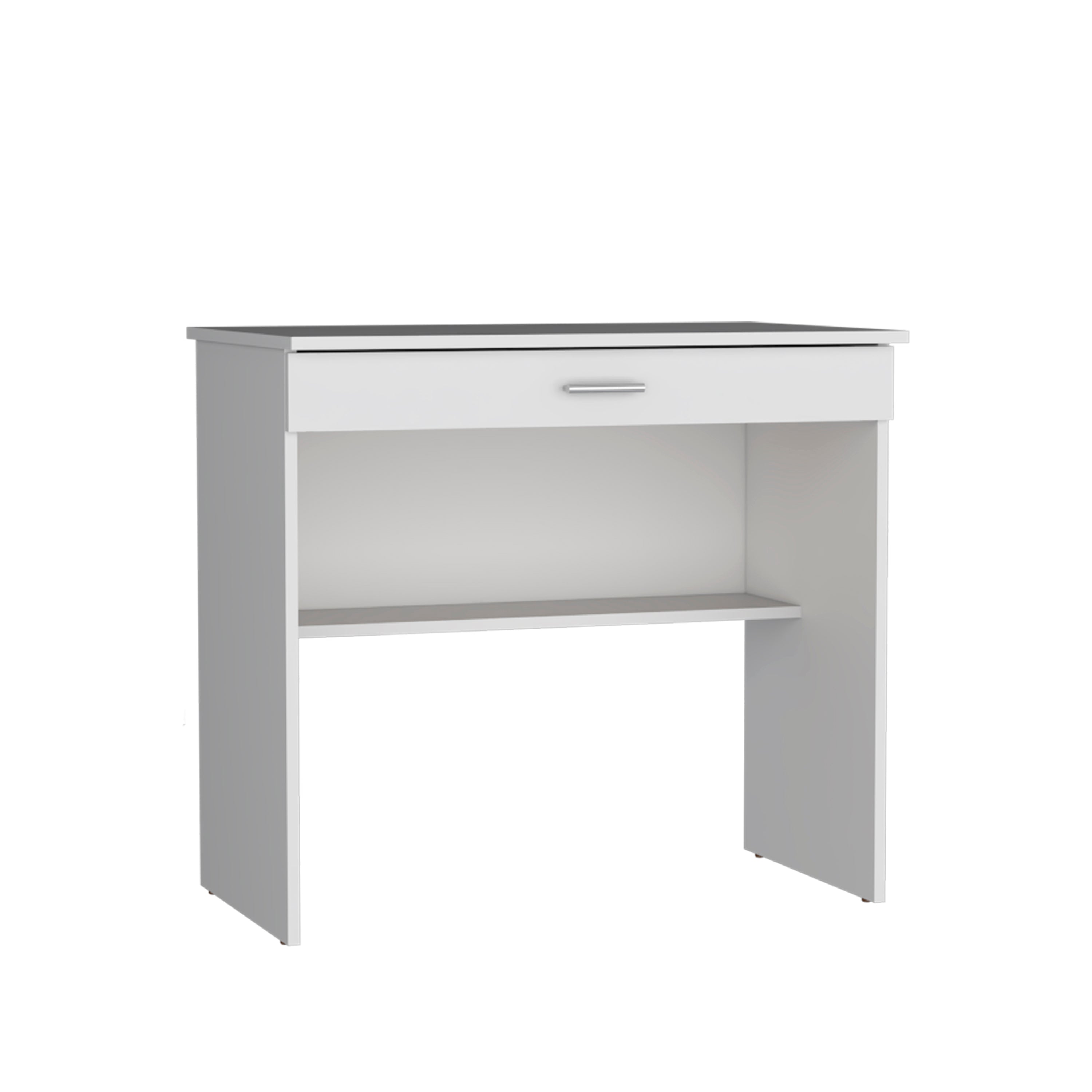 Montana Storage Desk, Spacious Stylish with Drawer and Shelf, White - Luciddepo