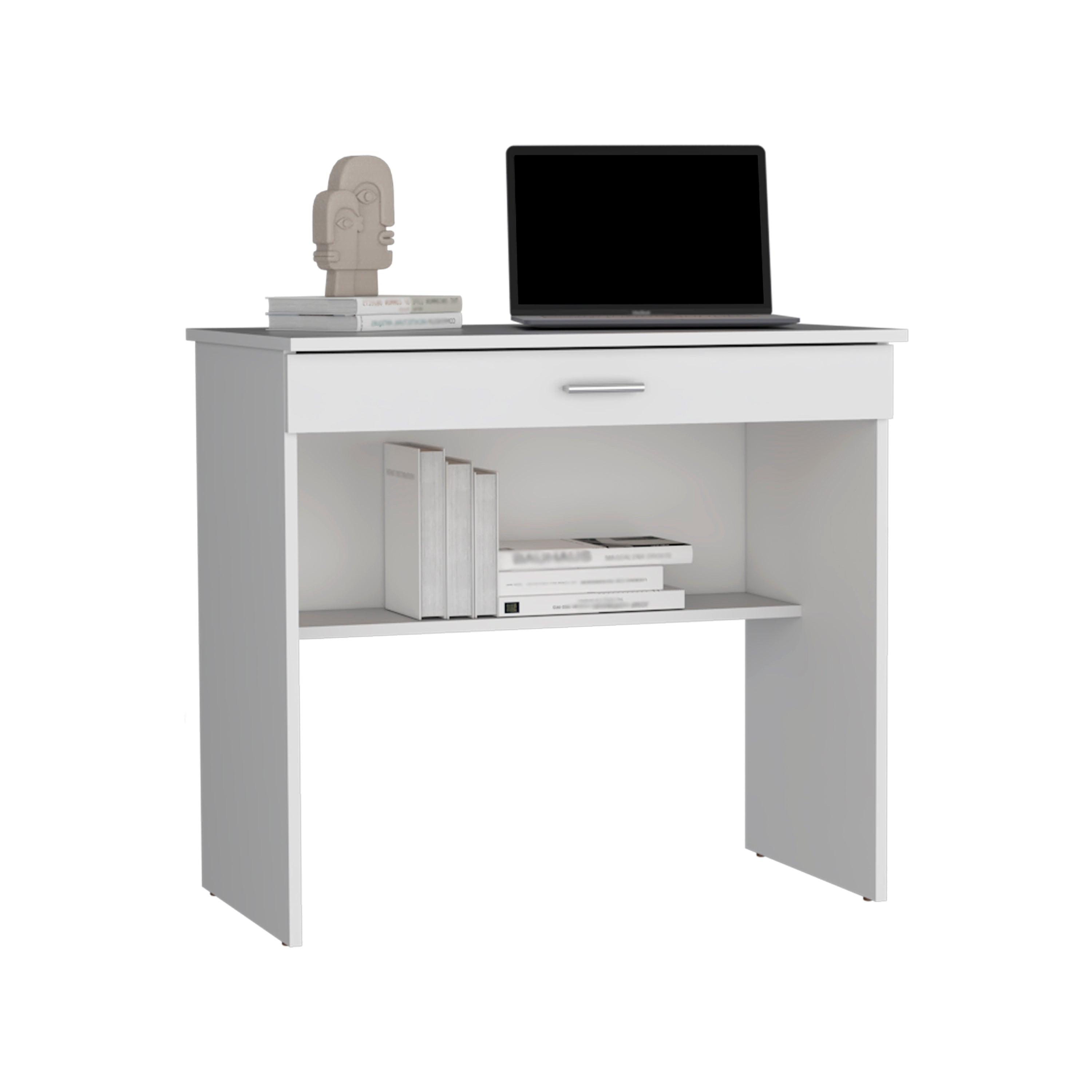 Montana Storage Desk, Spacious Stylish with Drawer and Shelf, White - Luciddepo