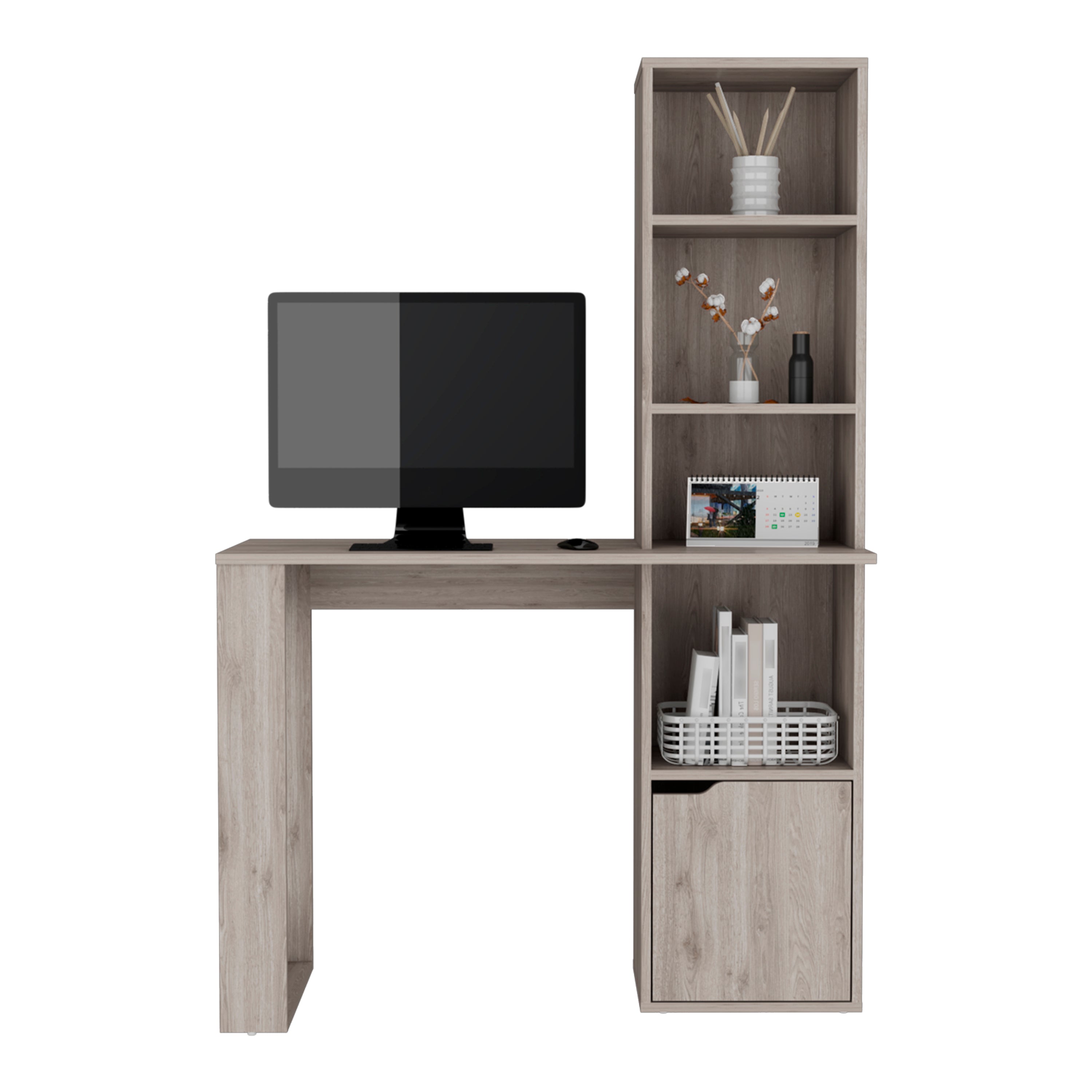 Ripley Writing Desk With Bookcase and Cabinet, Light Gray - Luciddepo