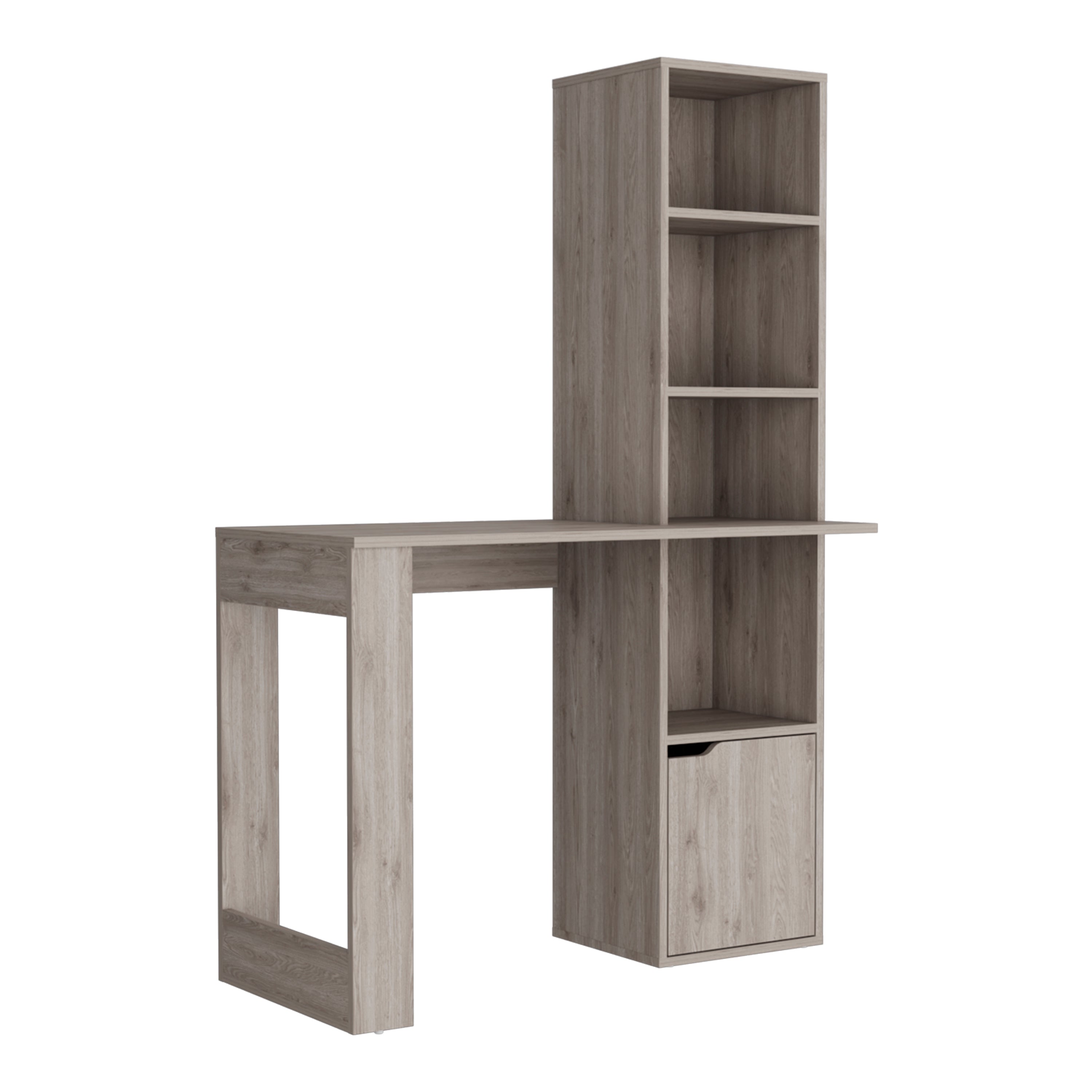 Ripley Writing Desk With Bookcase and Cabinet, Light Gray - Luciddepo