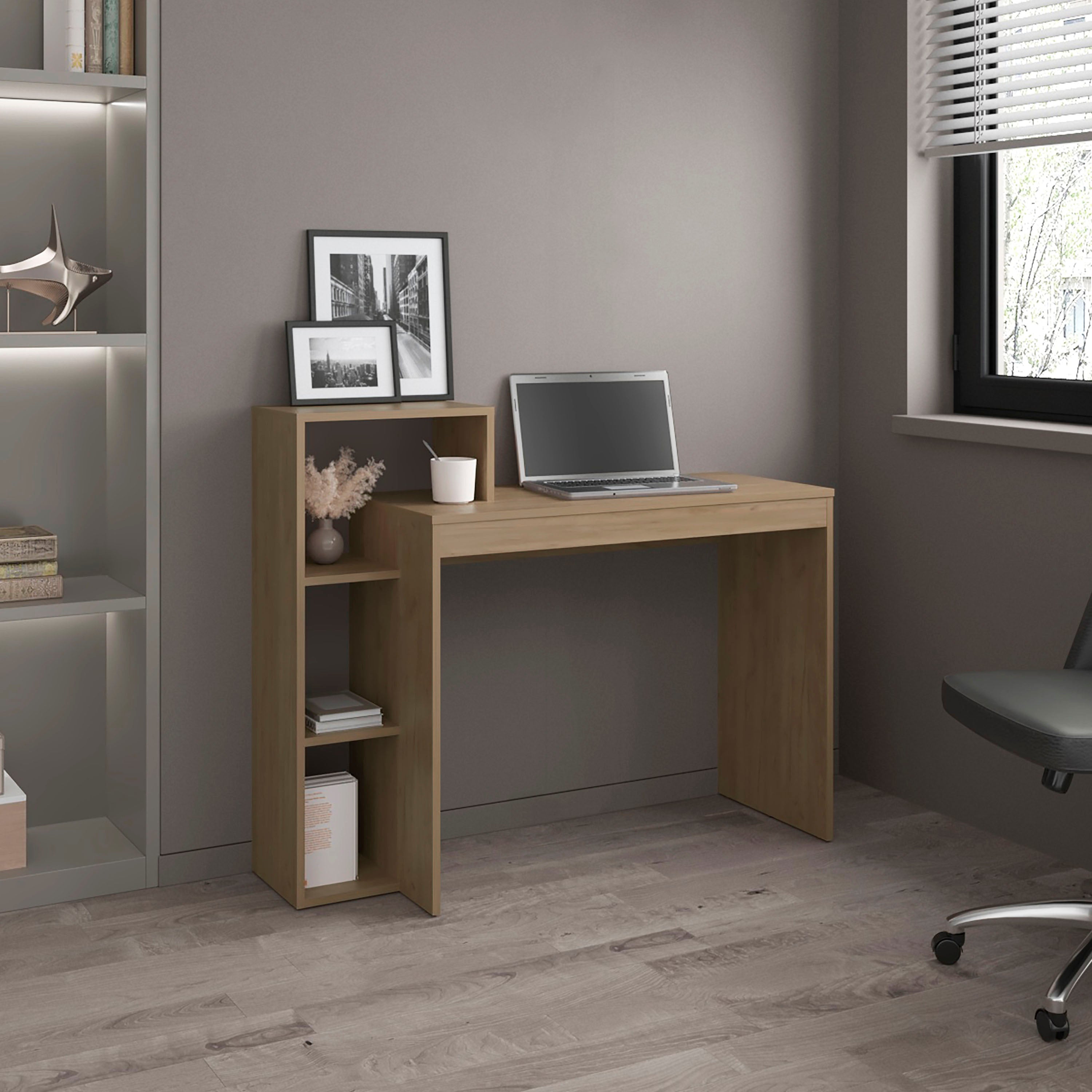 Venetie Desk, 3 Shelves, Light Pine - Luciddepo