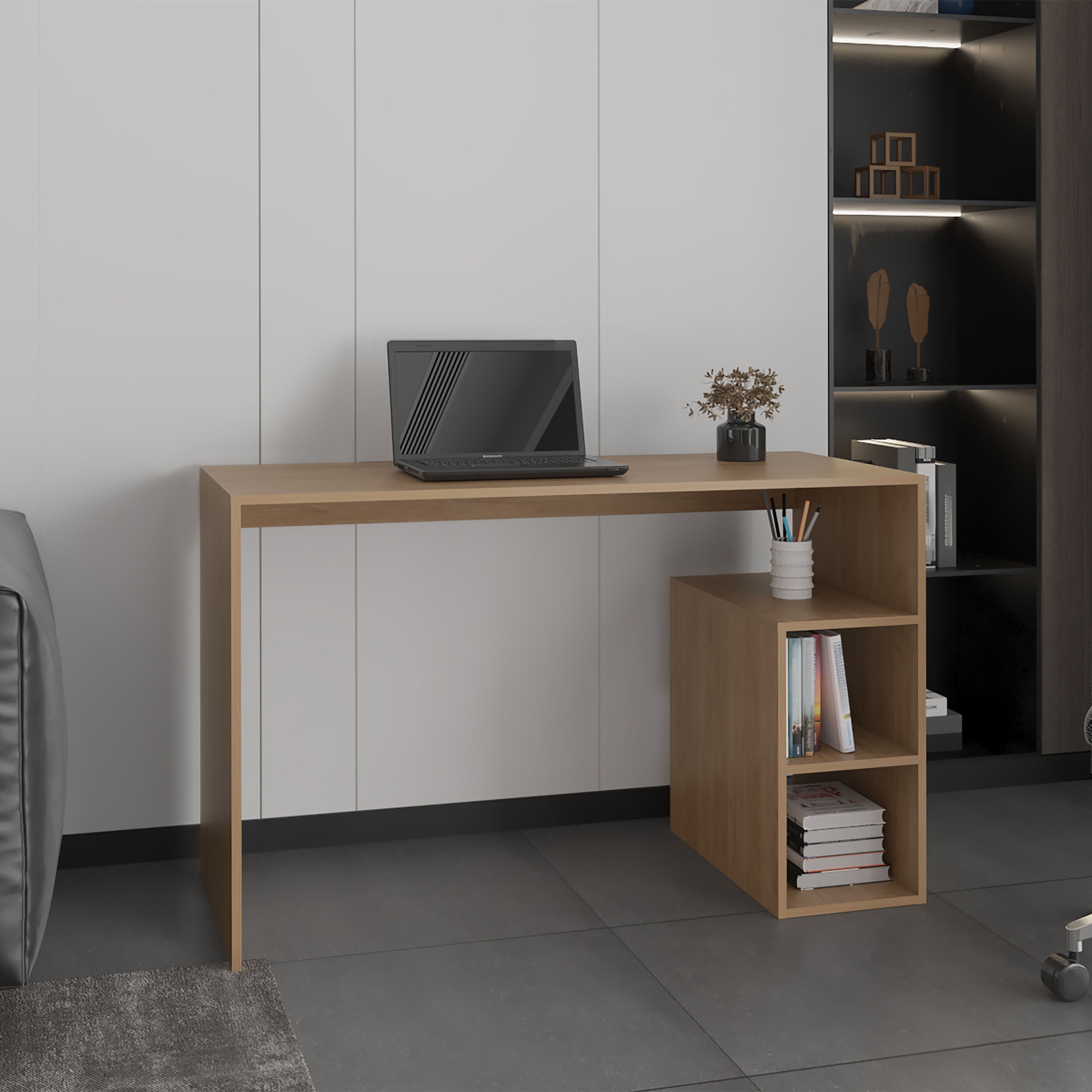 Benson Desk, 3 Shelves, Light Pine - Luciddepo