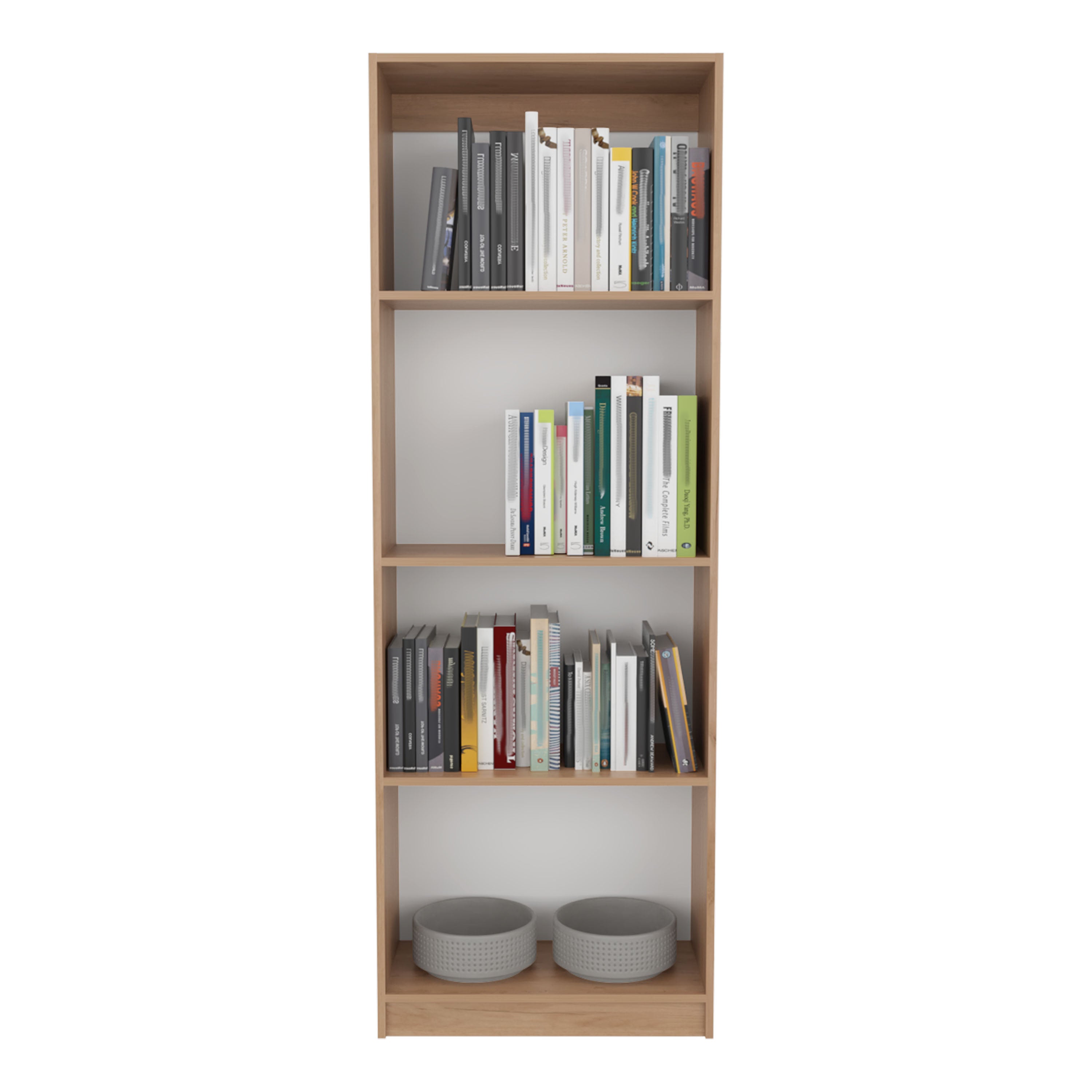 Vinton Bookcase with Spacious Tier-Shelving Design, Natural Oak / White - Luciddepo