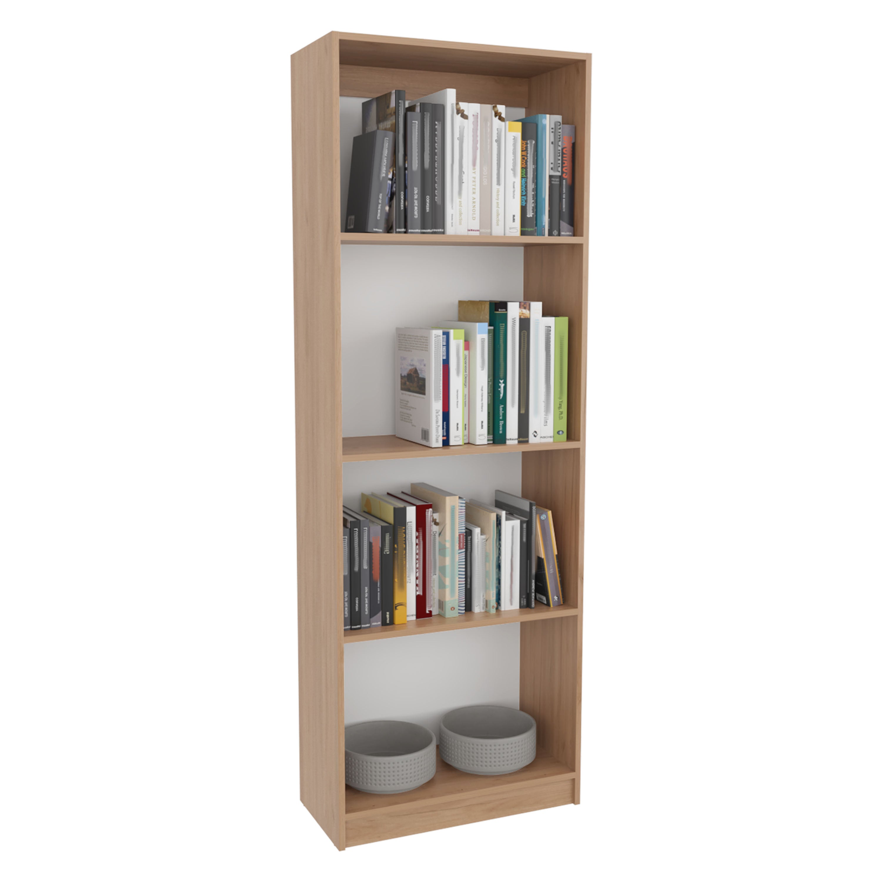 Vinton Bookcase with Spacious Tier-Shelving Design, Natural Oak / White - Luciddepo