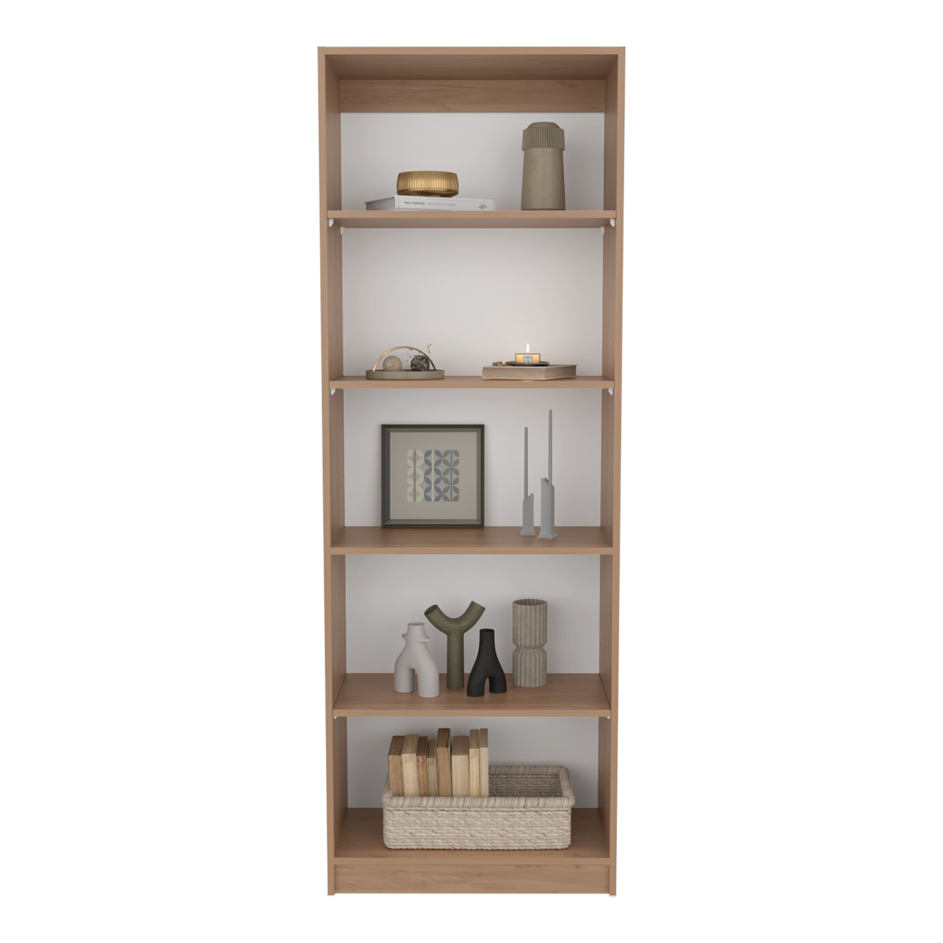 Vinton 4-Tier Bookcase with Modern Storage for Books and Decor, Natural Oak / White - Luciddepo