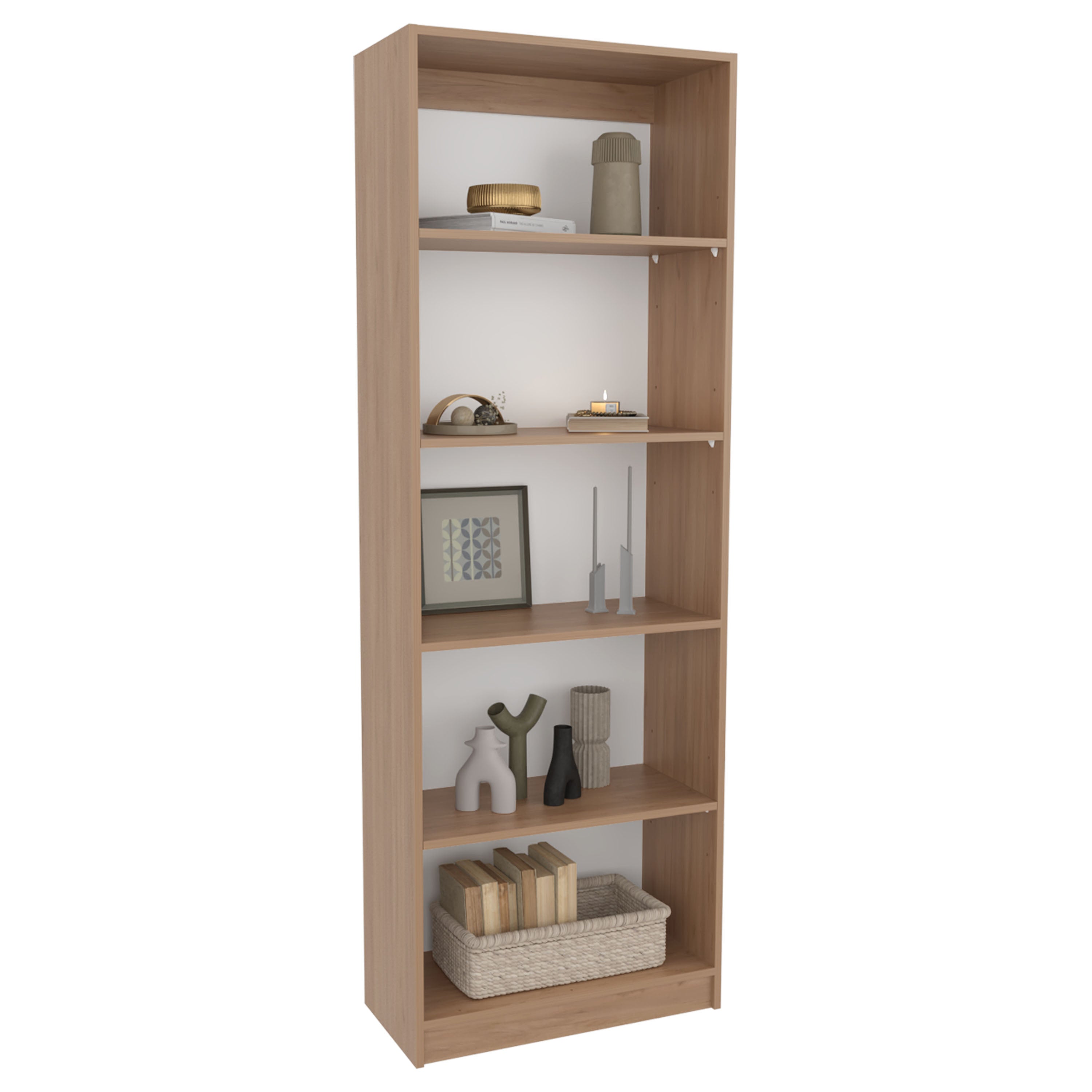 Vinton 4-Tier Bookcase with Modern Storage for Books and Decor, Natural Oak / White - Luciddepo
