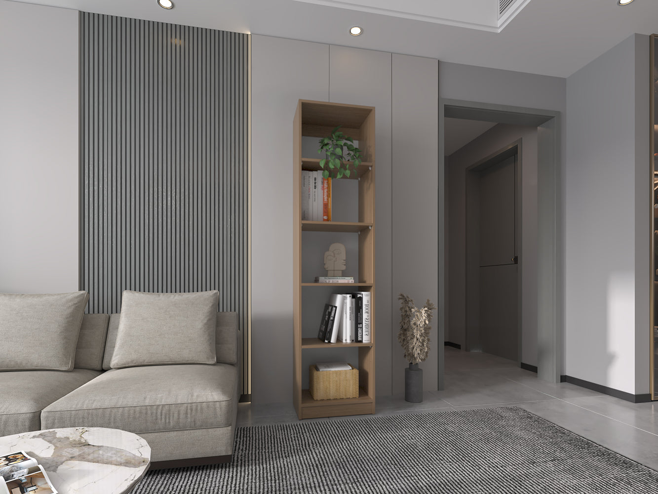 Vinton XS Bookcase Compact Bookshelf with Multiple Shelves, Natural Oak / White - Luciddepo