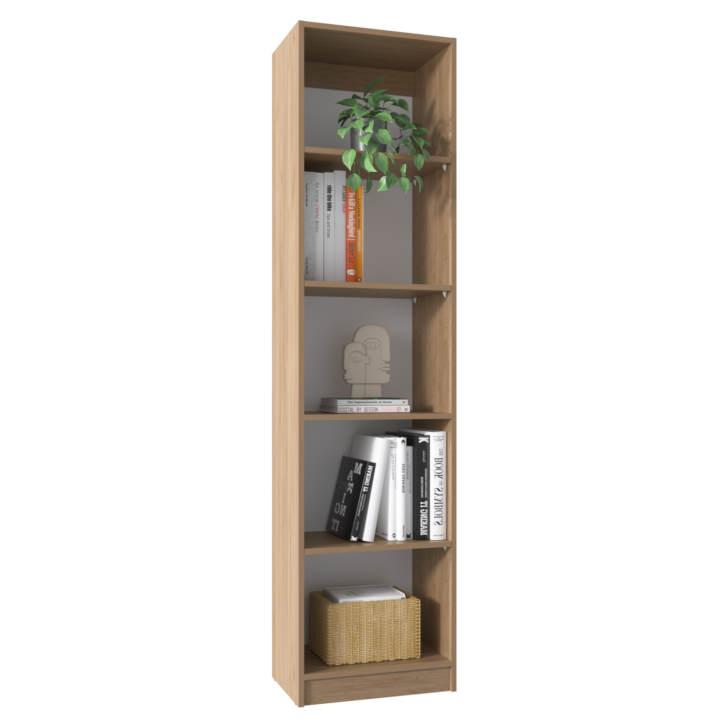 Vinton XS Bookcase Compact Bookshelf with Multiple Shelves, Natural Oak / White - Luciddepo