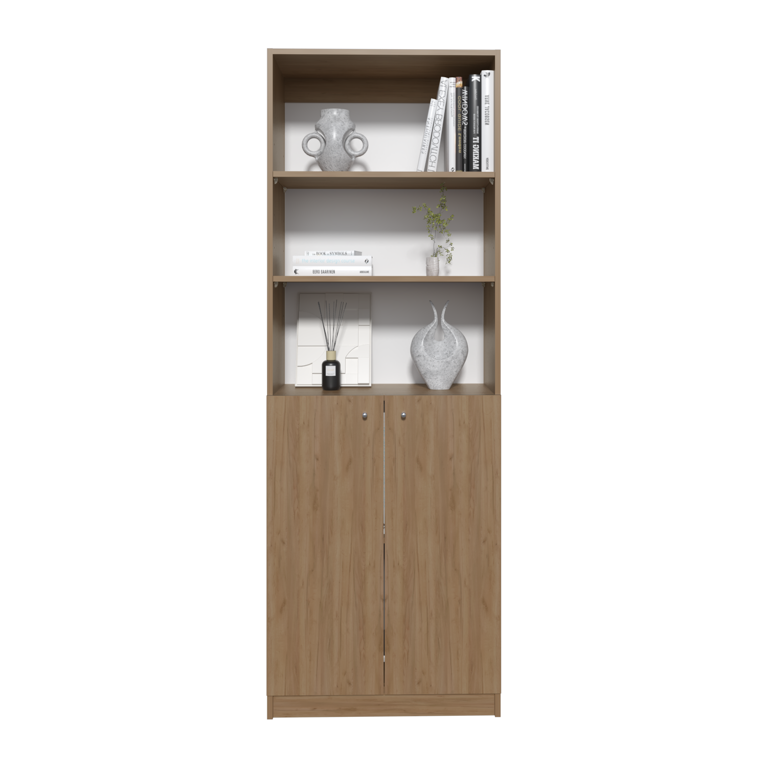 Vinton 2-Door Bookcase with Upper Shelves, Natural Oak / White - Luciddepo