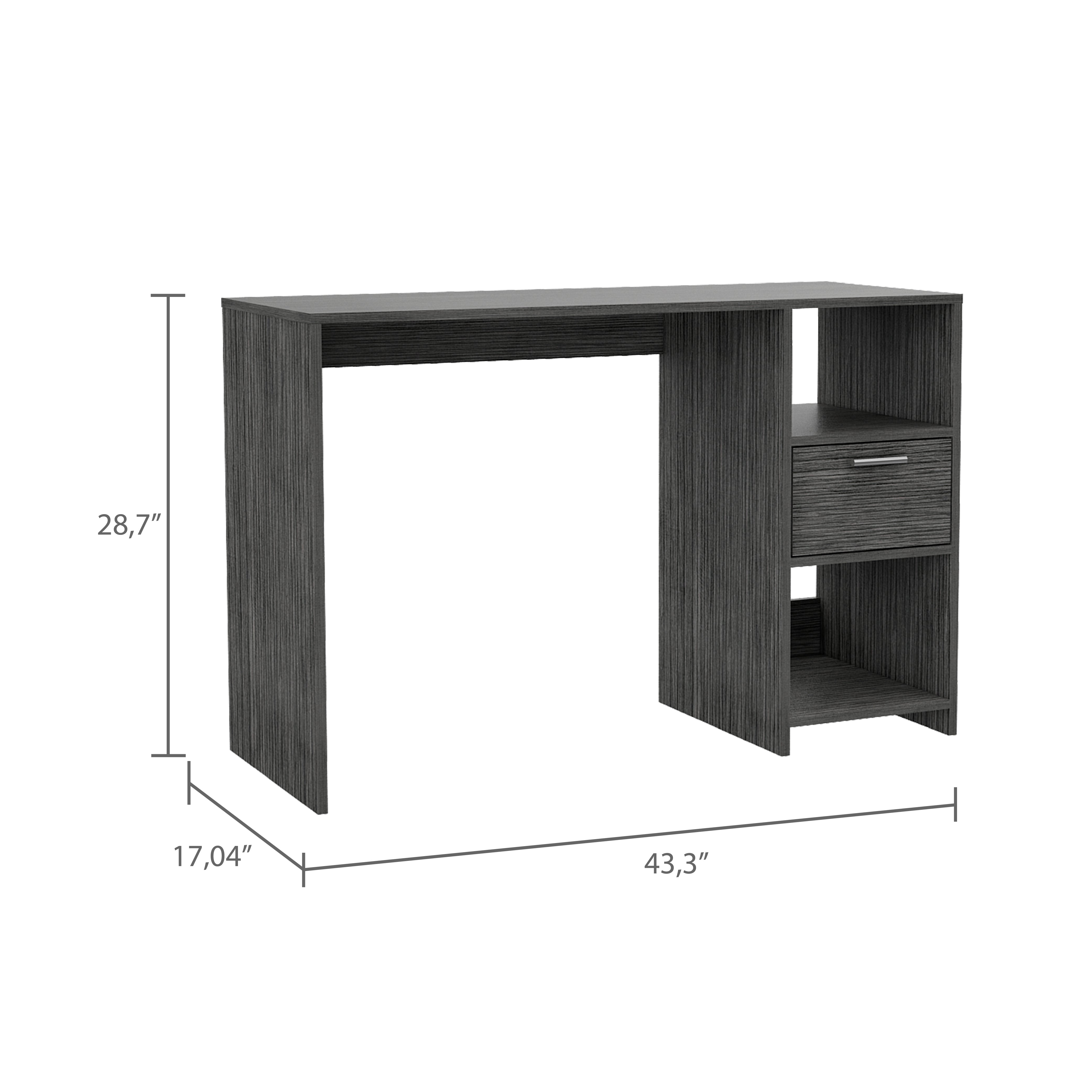 Naxos Computer Desk with 1-Drawer and 2-Open Storage Shelves, Smokey Oak - Luciddepo
