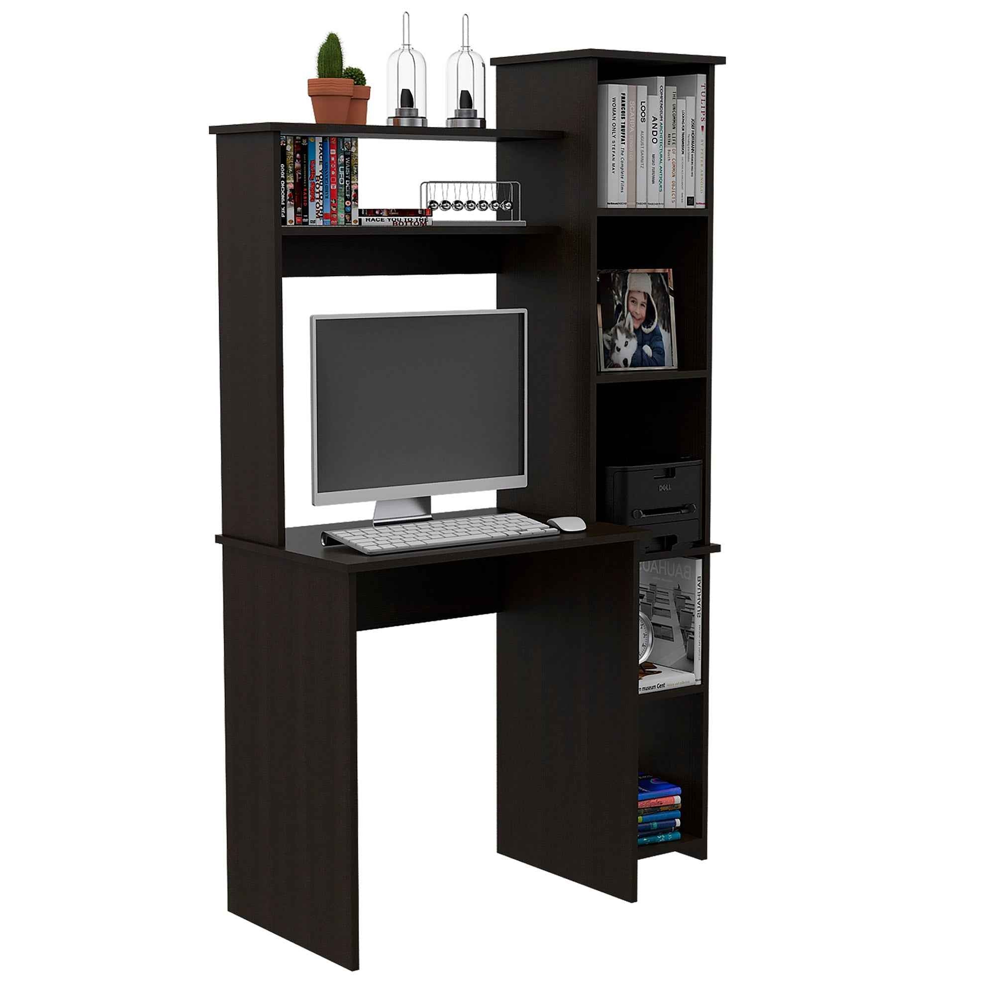 Aramis Desk, Five Shelves, Two Superior Shelves, Black