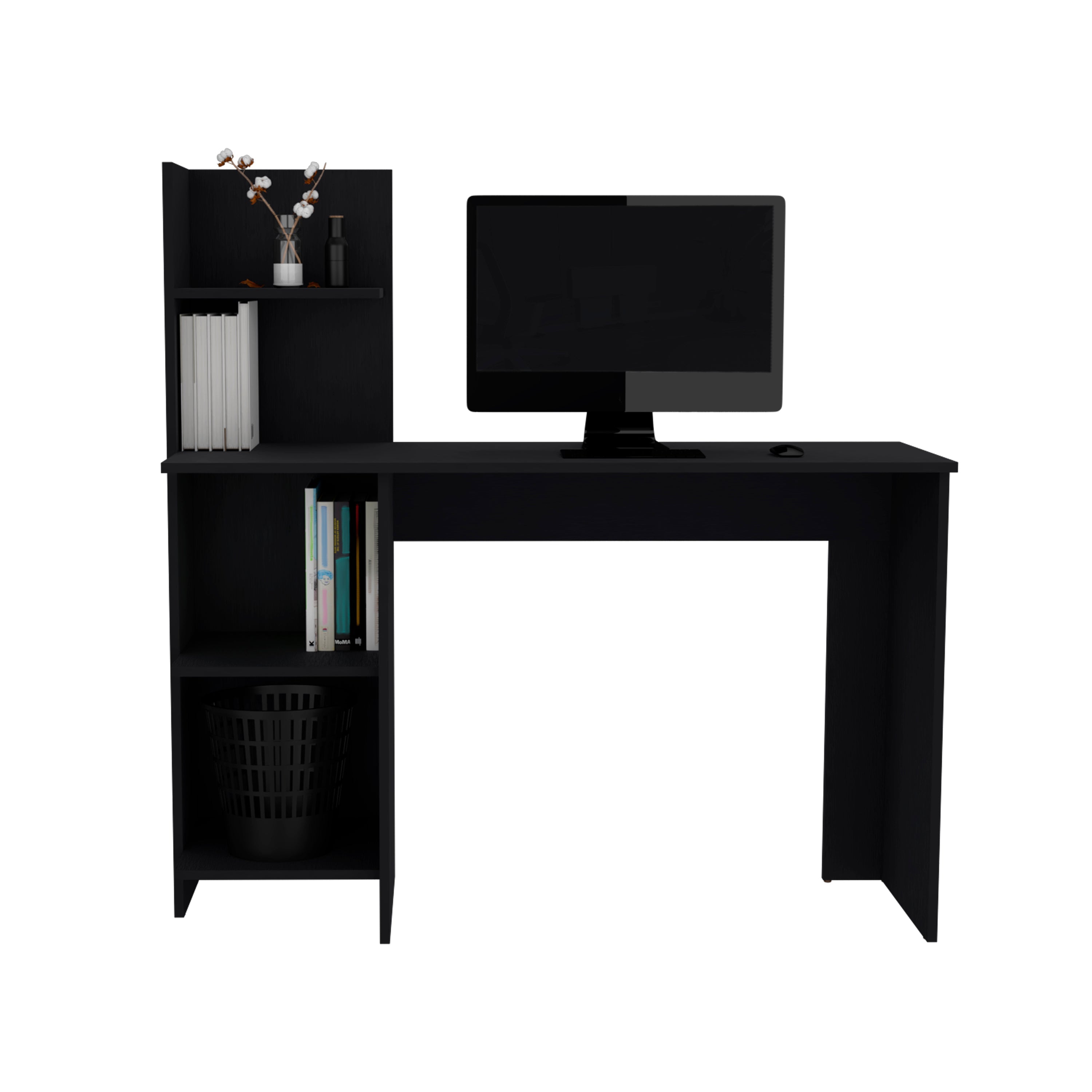 Toronto 120 Writing Desk, Four Shelves, Black - Luciddepo