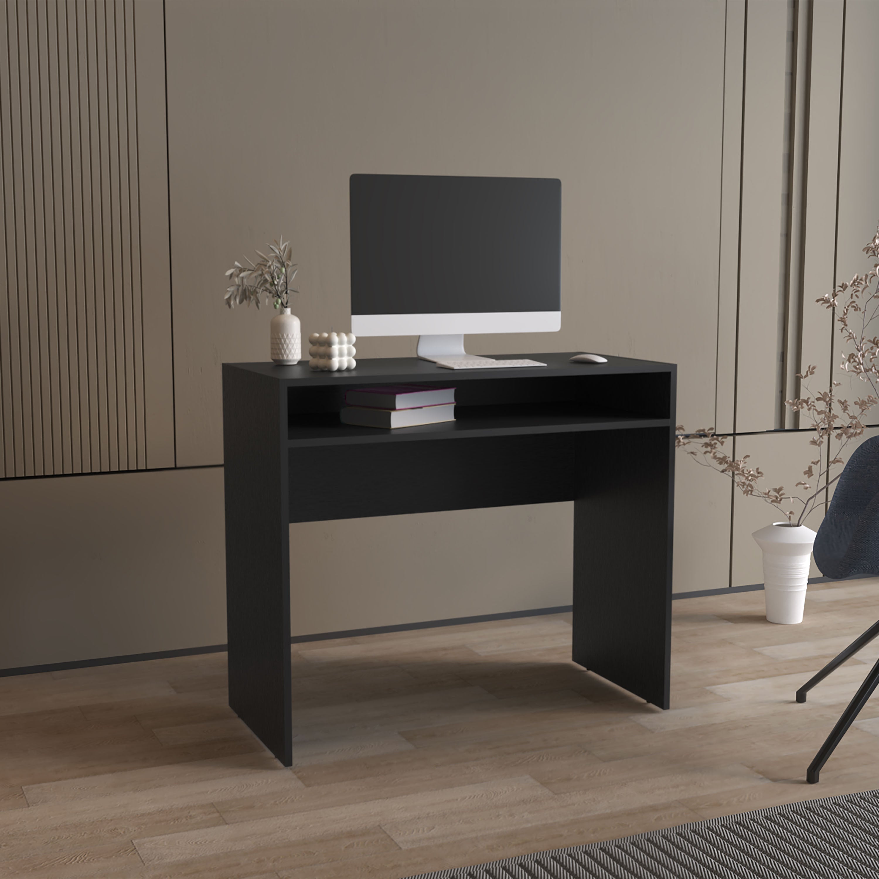 Craig Computer Desk with 1 Shelf, Black - Luciddepo