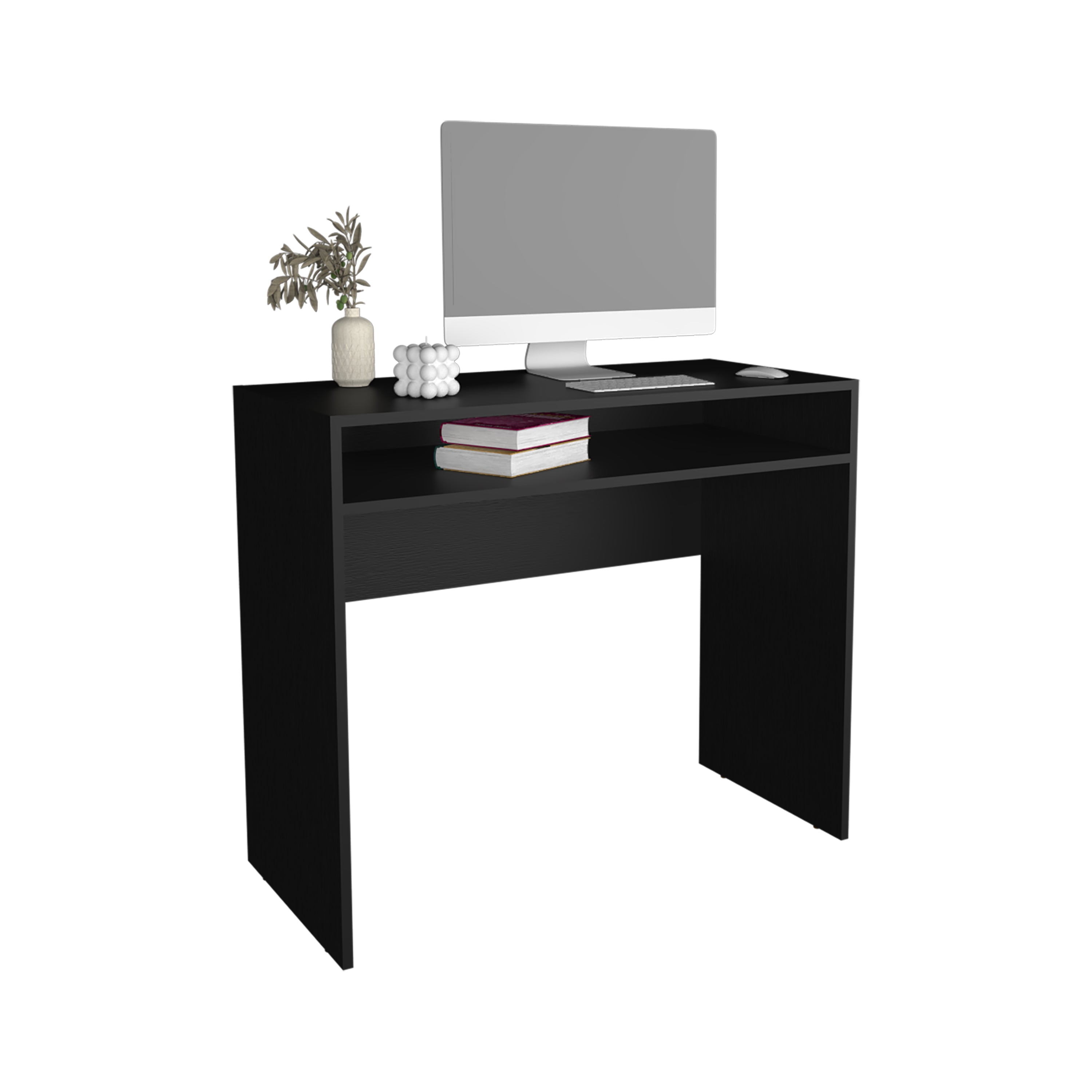 Craig Computer Desk with 1 Shelf, Black - Luciddepo