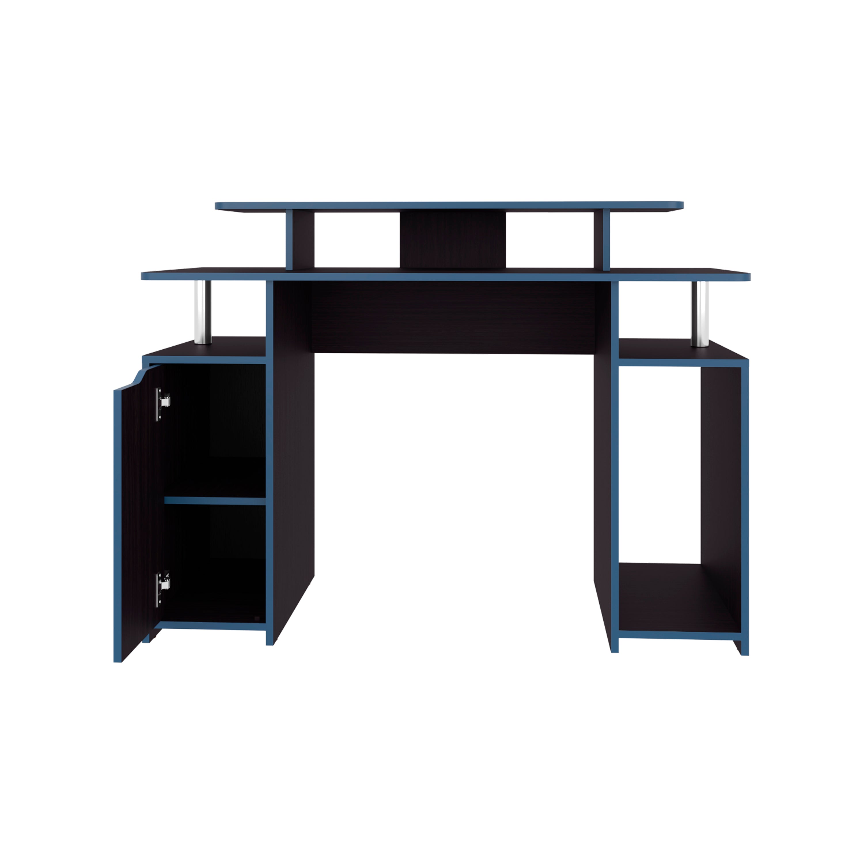 Hobart Gaming Desk, 1 Door, 6 Shelves, Black Wengue / Blue Edge - Luciddepo
