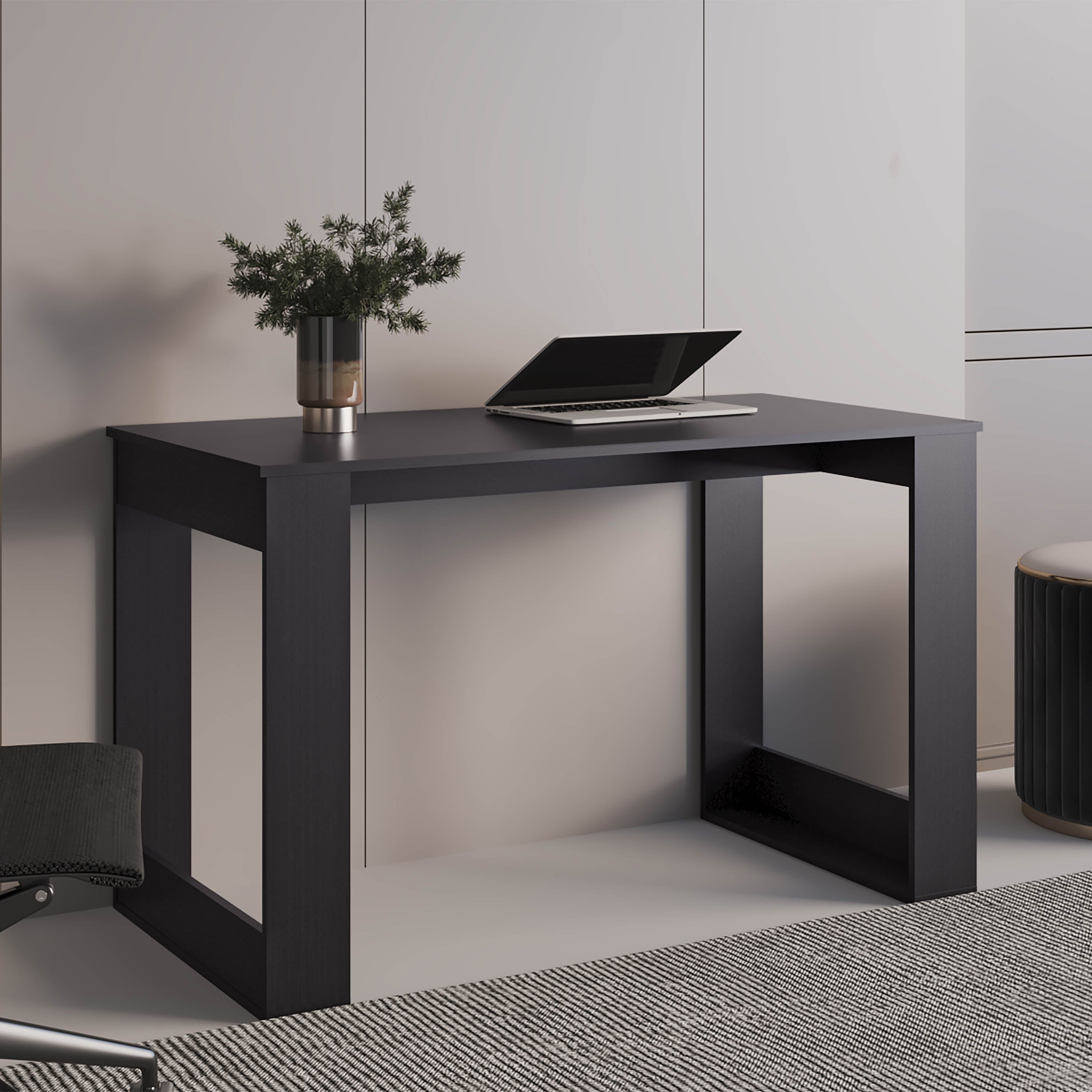 Melb Writing Desk with Ample Workstation and Sturdy Legs, Black Wengue - Luciddepo