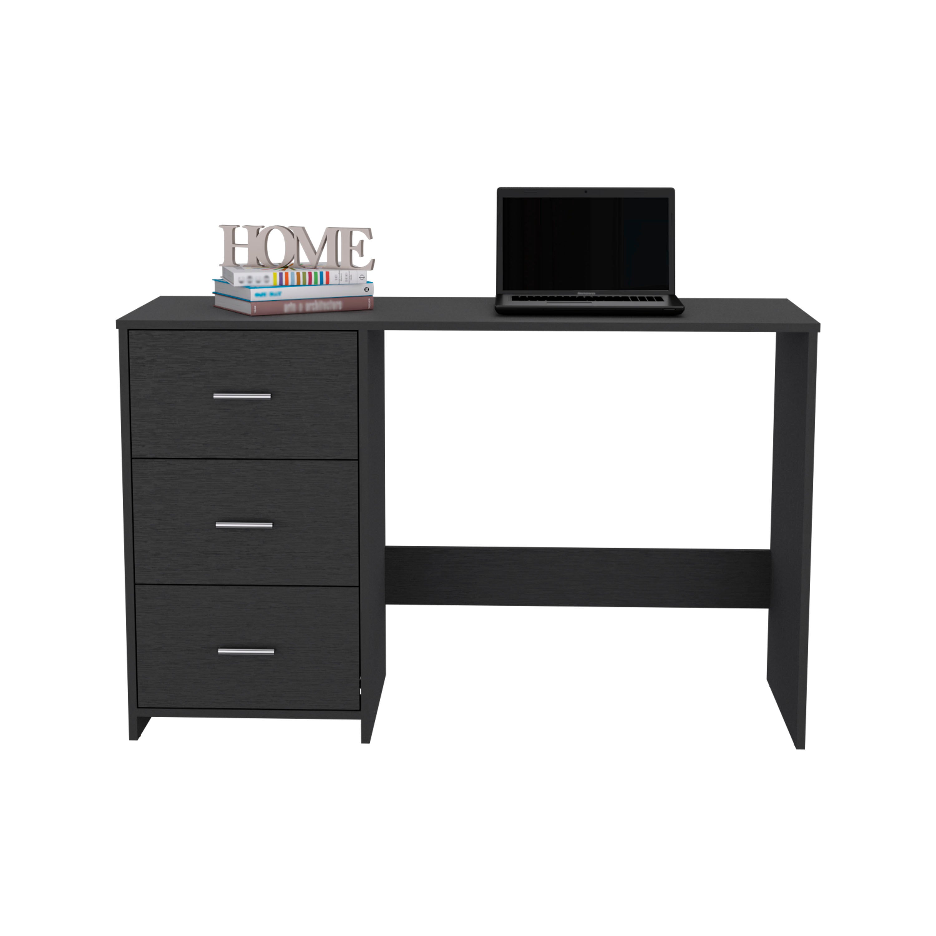Azalea 3 Drawers Writing Desk, Black - Luciddepo