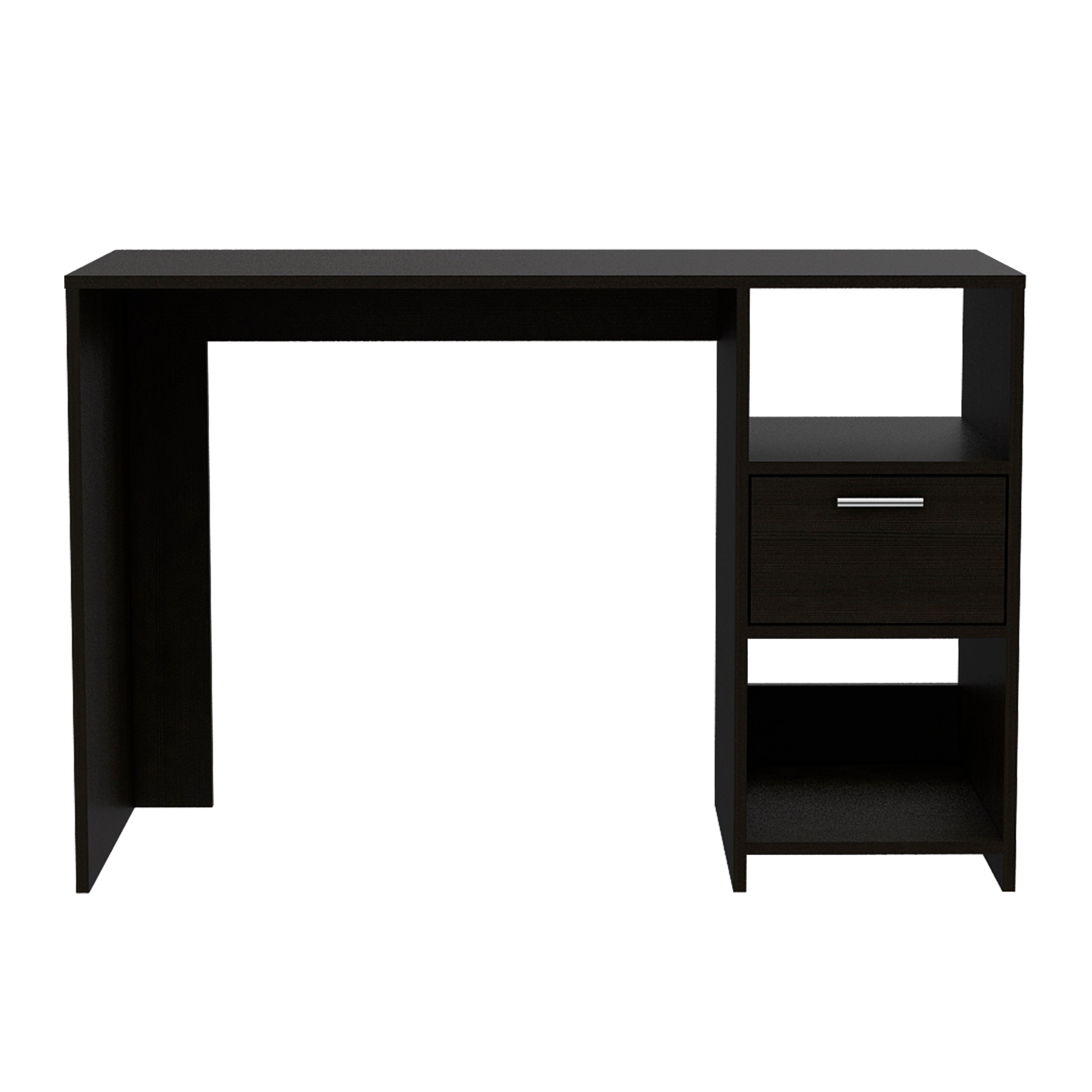Naxos Computer Desk with 1-Drawer and 2-Open Storage Shelves, Black - Luciddepo