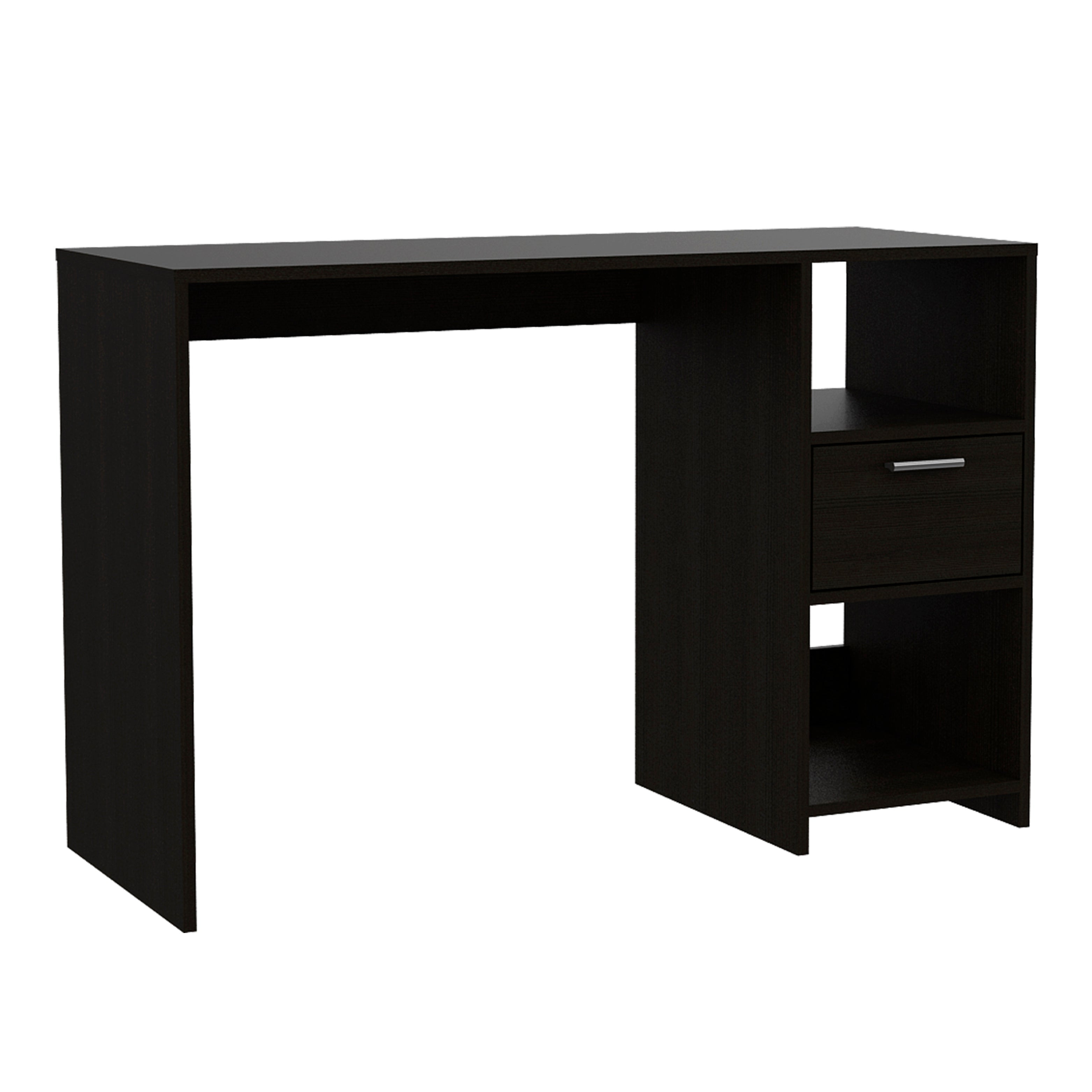 Naxos Computer Desk with 1-Drawer and 2-Open Storage Shelves, Black - Luciddepo