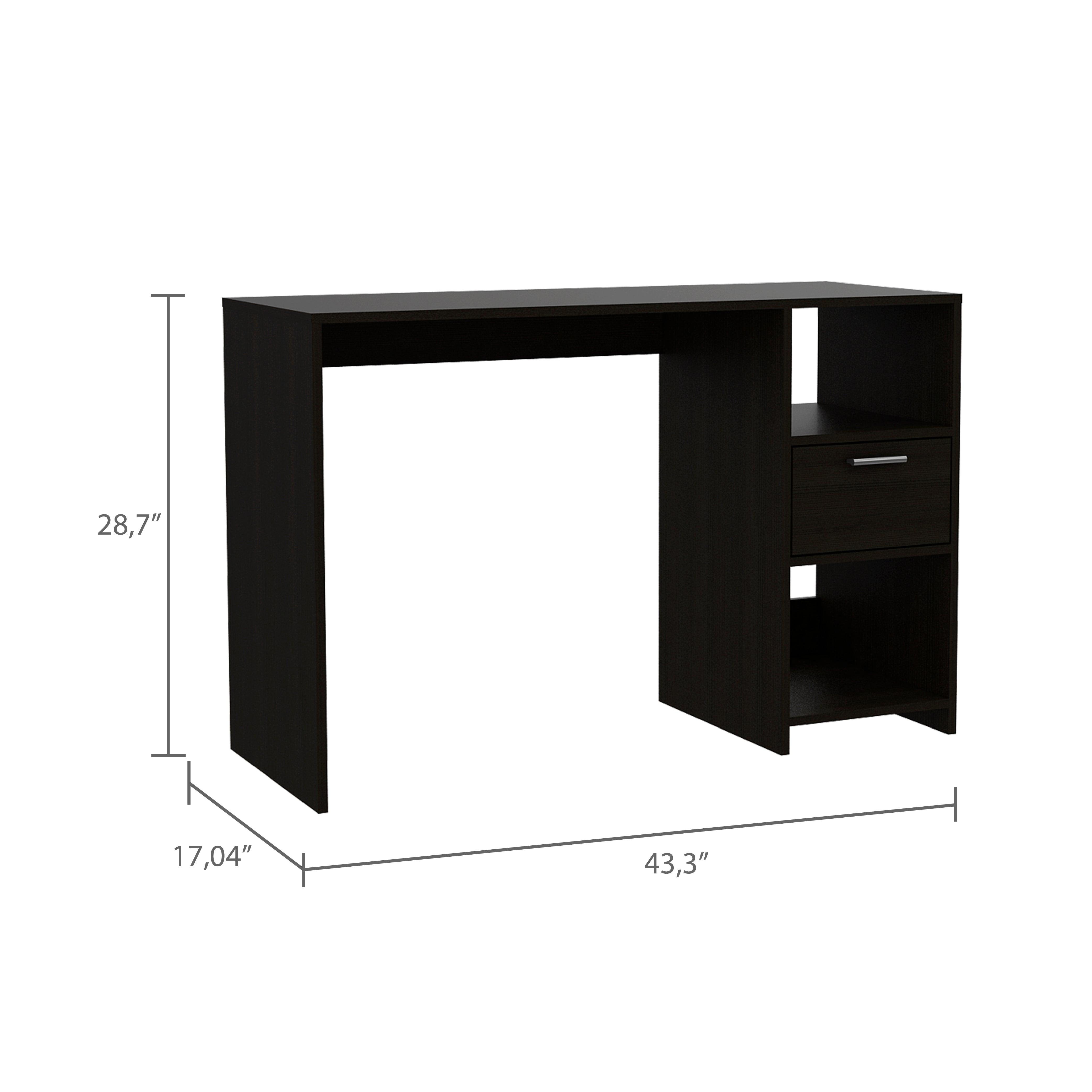 Naxos Computer Desk with 1-Drawer and 2-Open Storage Shelves, Black - Luciddepo