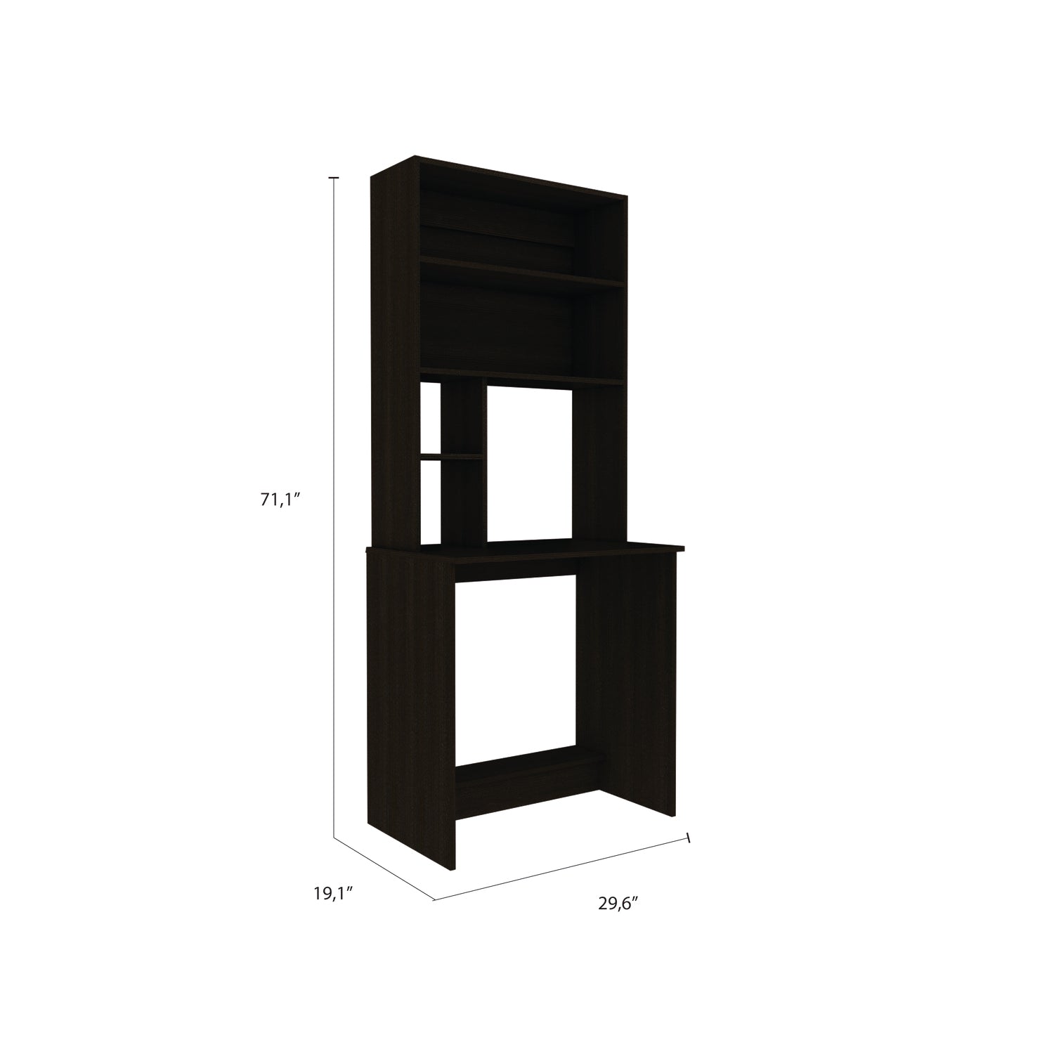 Xalo Computer Hutch Desk, Lower Shelf, Four Shelves, Black - Luciddepo