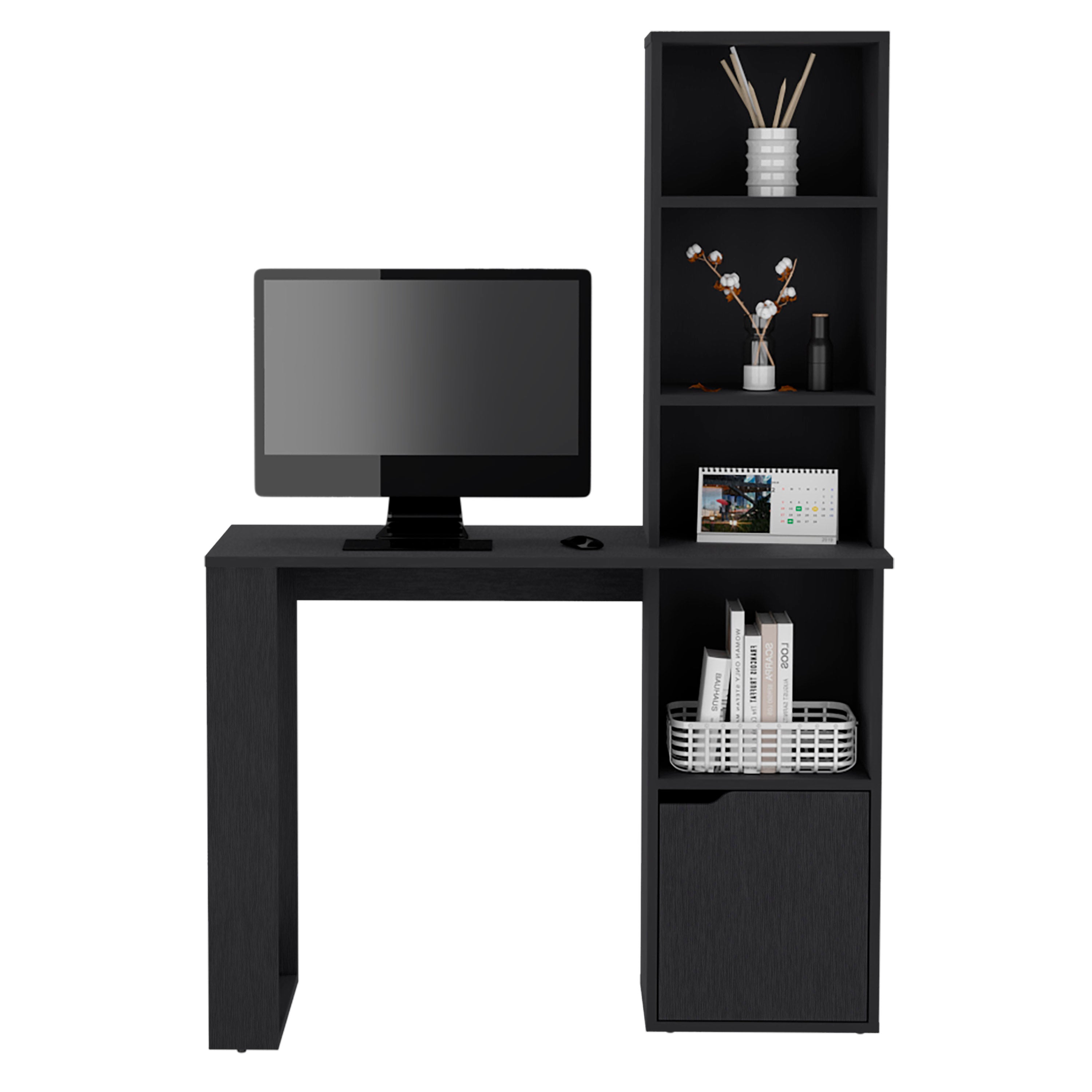 DEPOT E-SHOP Ripley Writing Desk With Bookcase and Cabinet, Black - Luciddepo