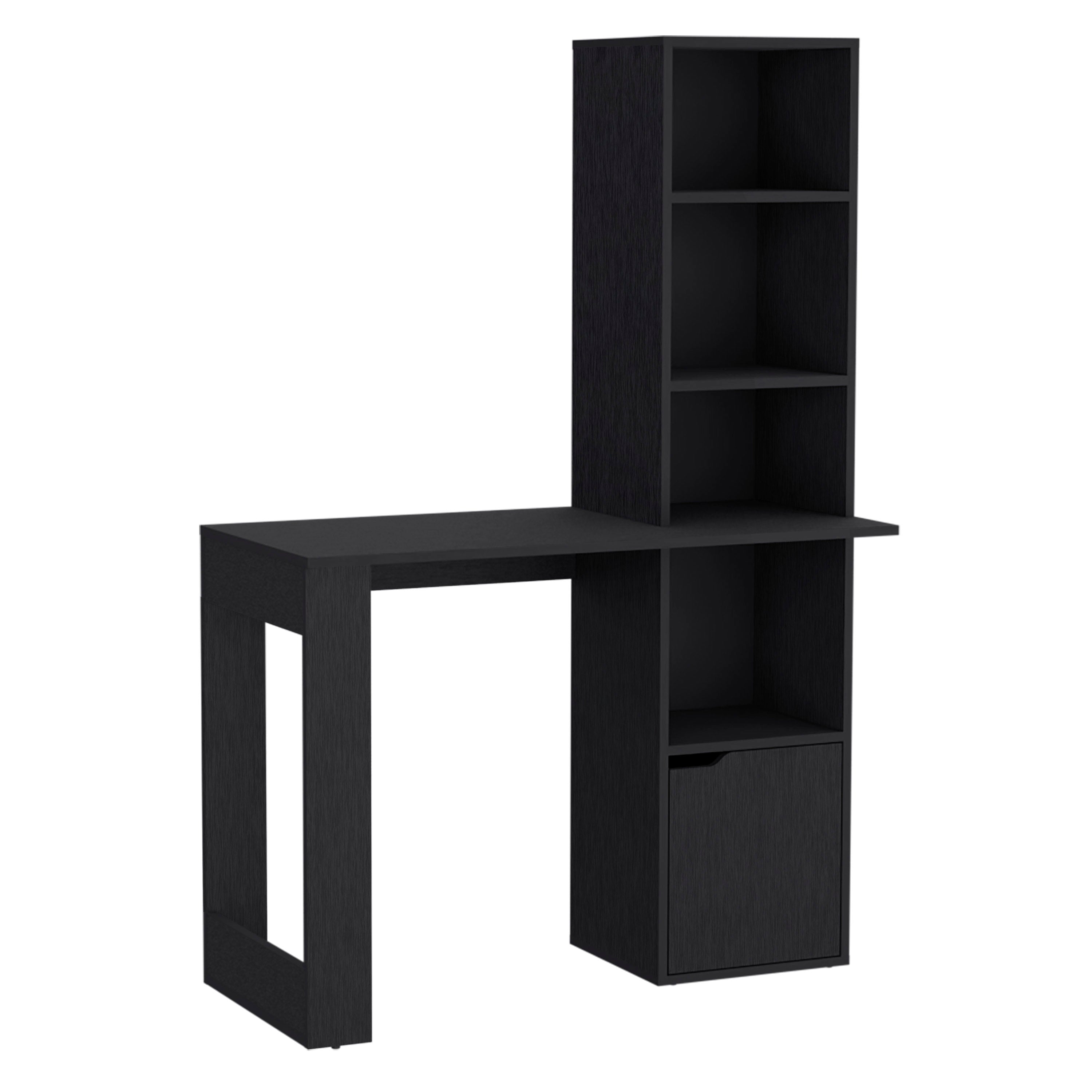DEPOT E-SHOP Ripley Writing Desk With Bookcase and Cabinet, Black - Luciddepo