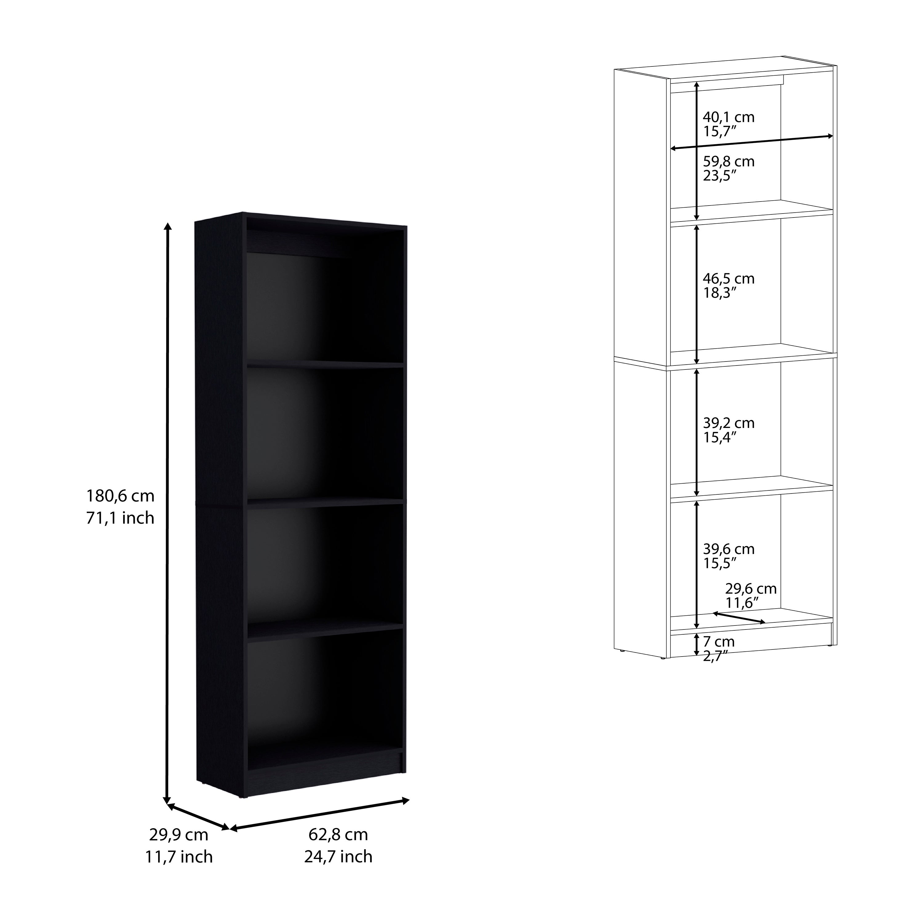Vinton Bookcase with Spacious Tier-Shelving Design, Black - Luciddepo