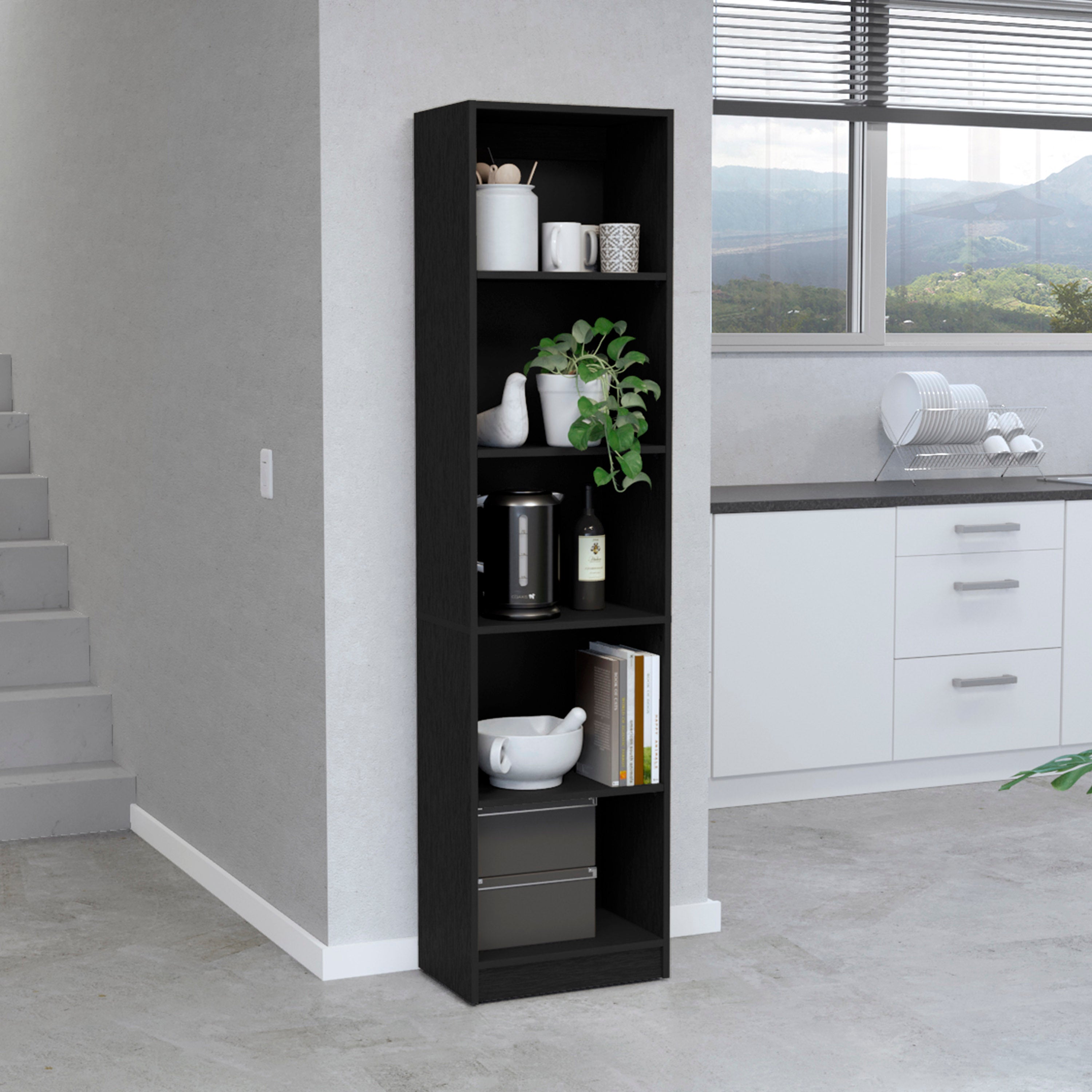 Vinton XS Bookcase Compact Bookshelf with Multiple Shelves, Black - Luciddepo