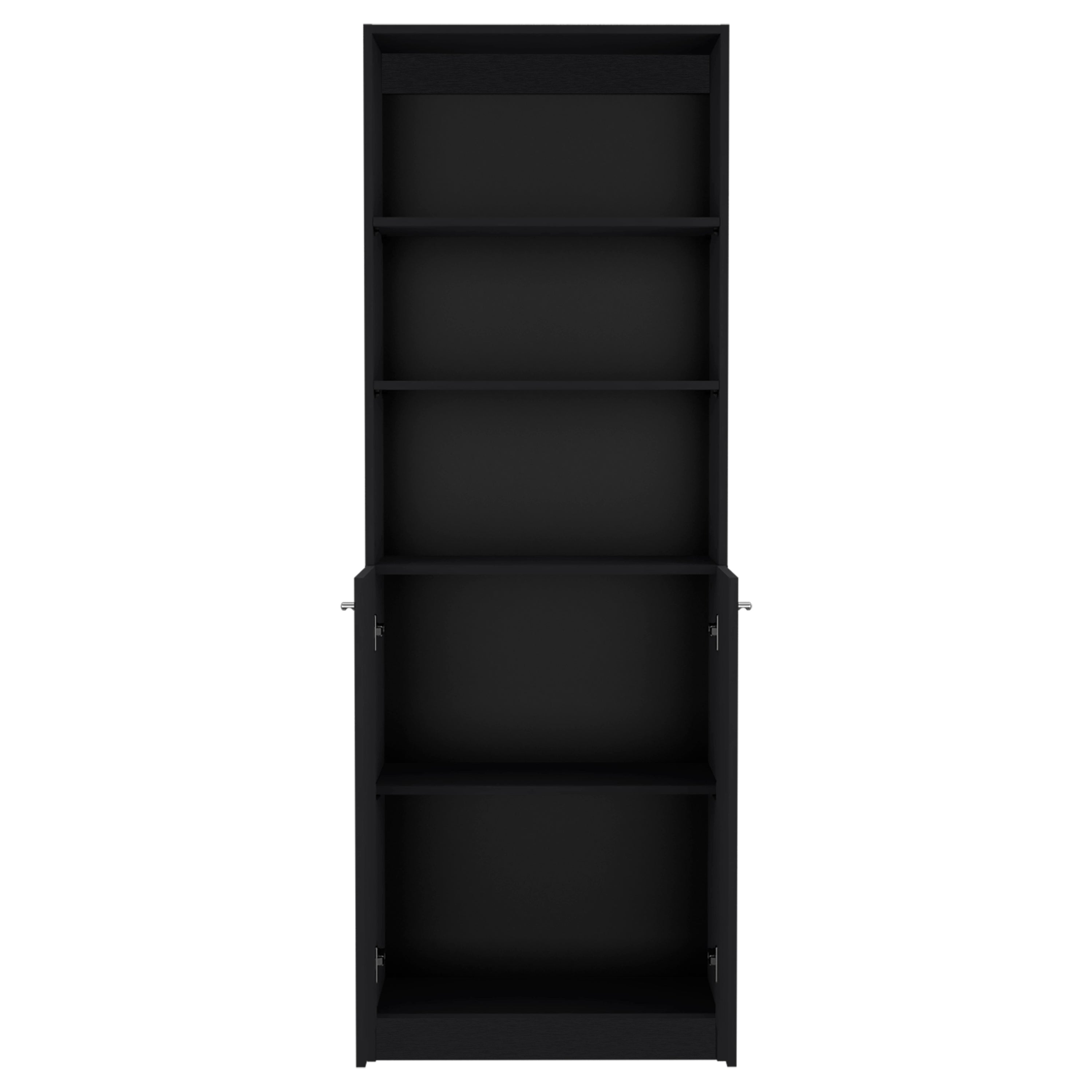 Vinton 2-Door Bookcase with Upper Shelves, Black - Luciddepo