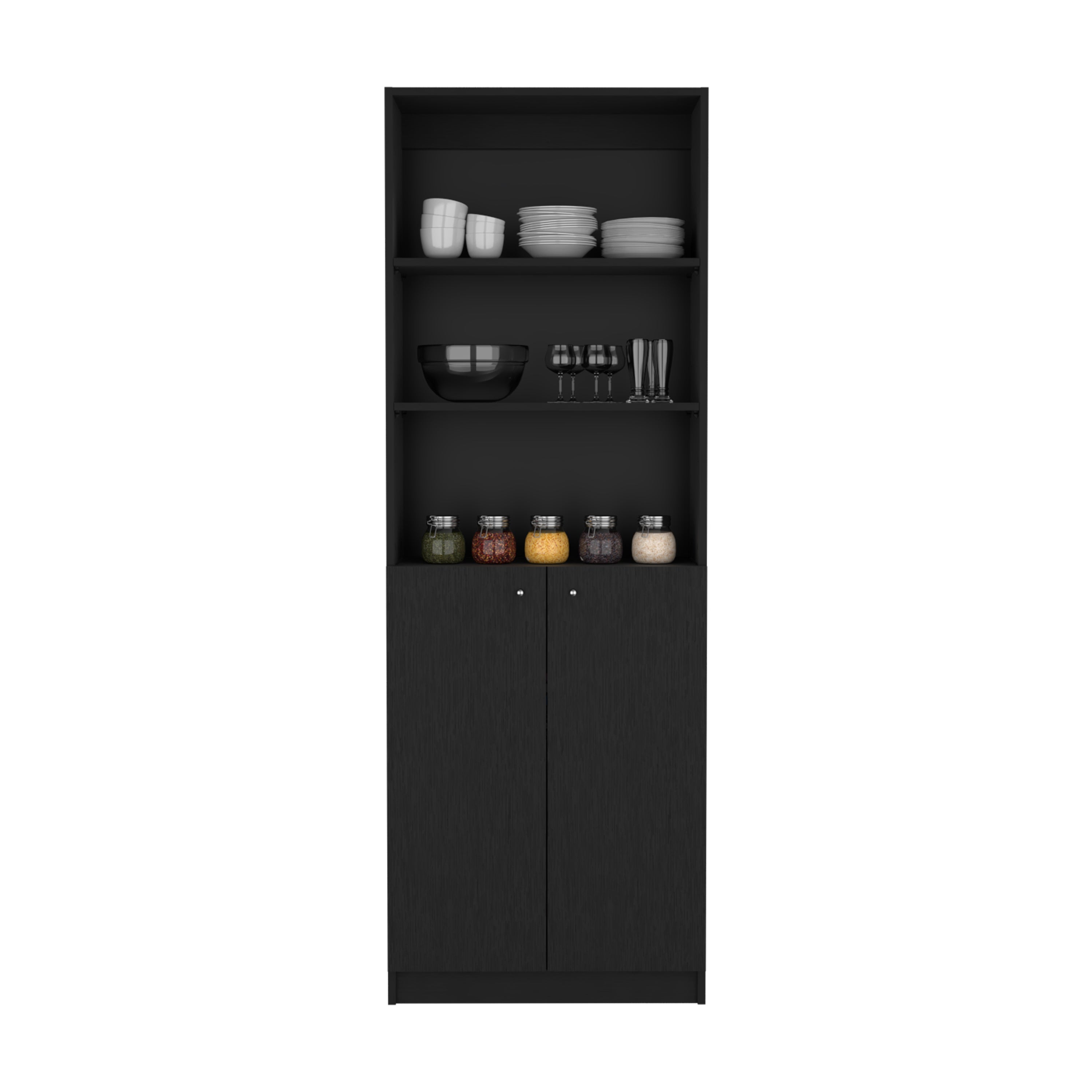 Vinton 2-Door Bookcase with Upper Shelves, Black - Luciddepo