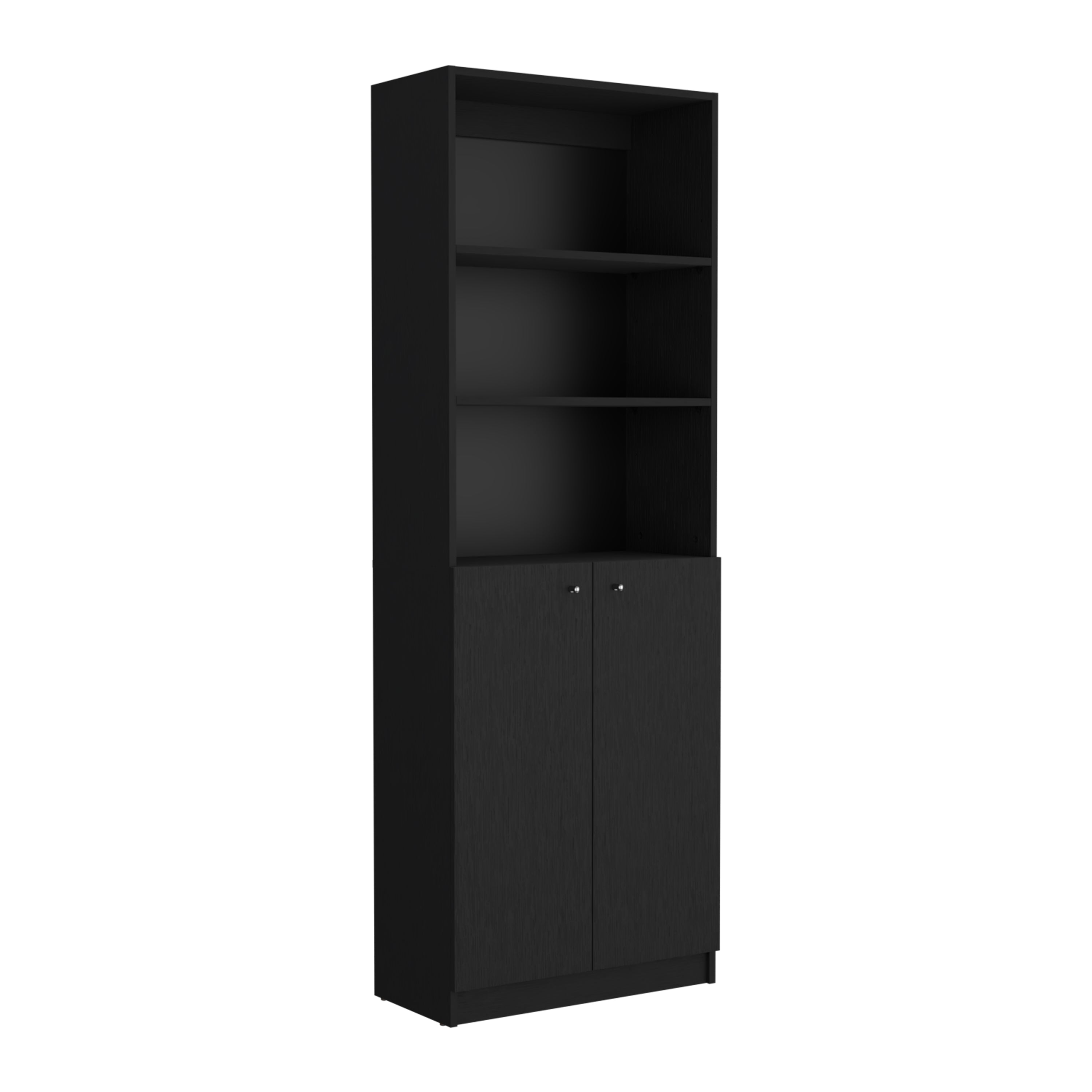 Vinton 2-Door Bookcase with Upper Shelves, Black - Luciddepo
