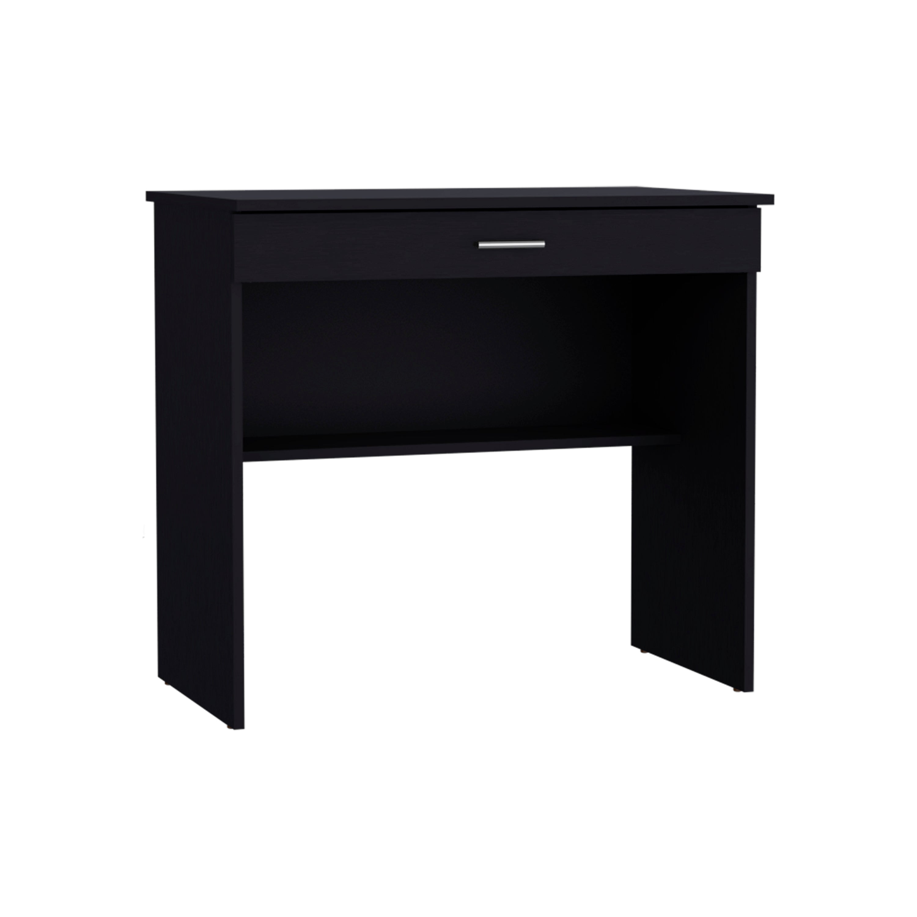 Montana Storage Desk, Spacious Stylish with Drawer and Shelf, Black - Luciddepo